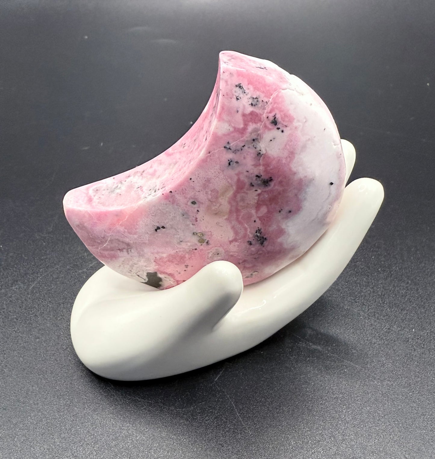 Peruvian Pink Rhodonite Crescent Moon 110g 6.2ร5.8cm