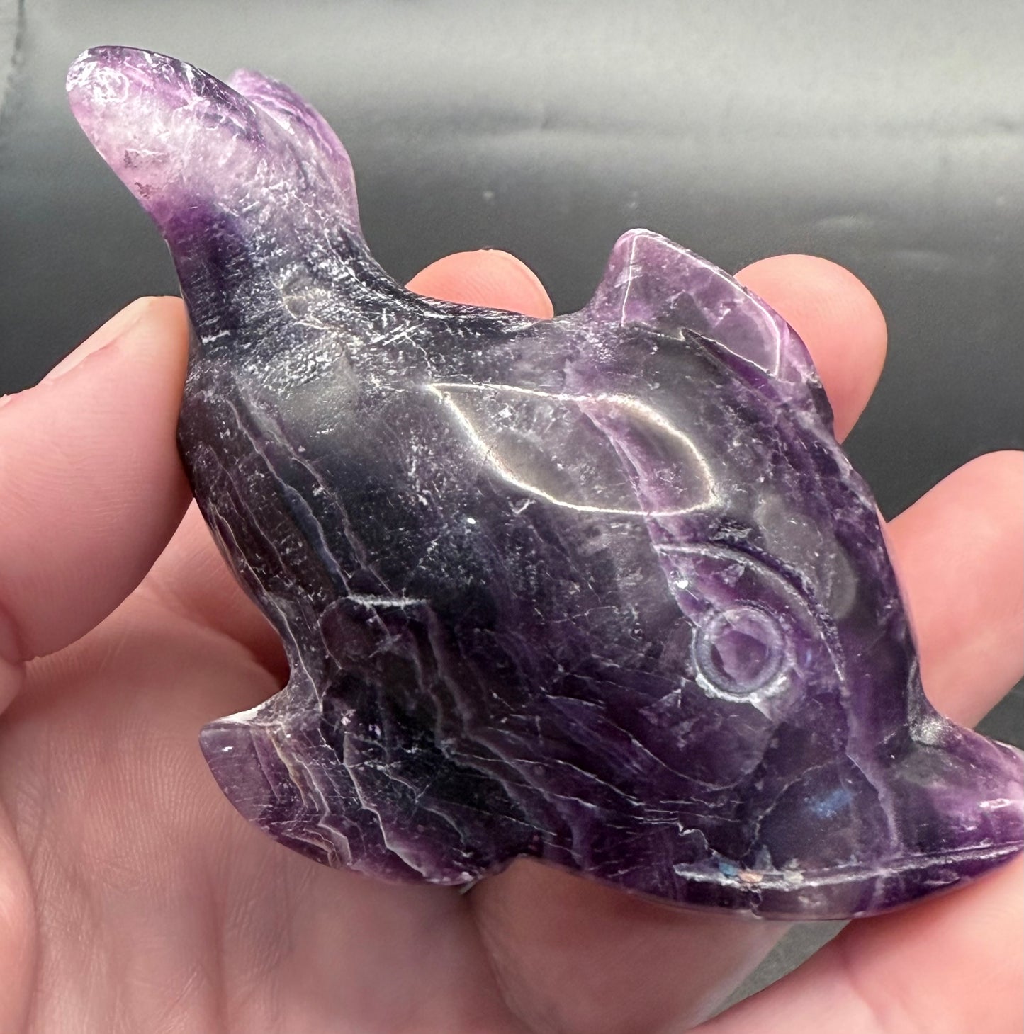 Purple Fluorite Dolphin Carving โ 190g | 8.8 x 4.1cm