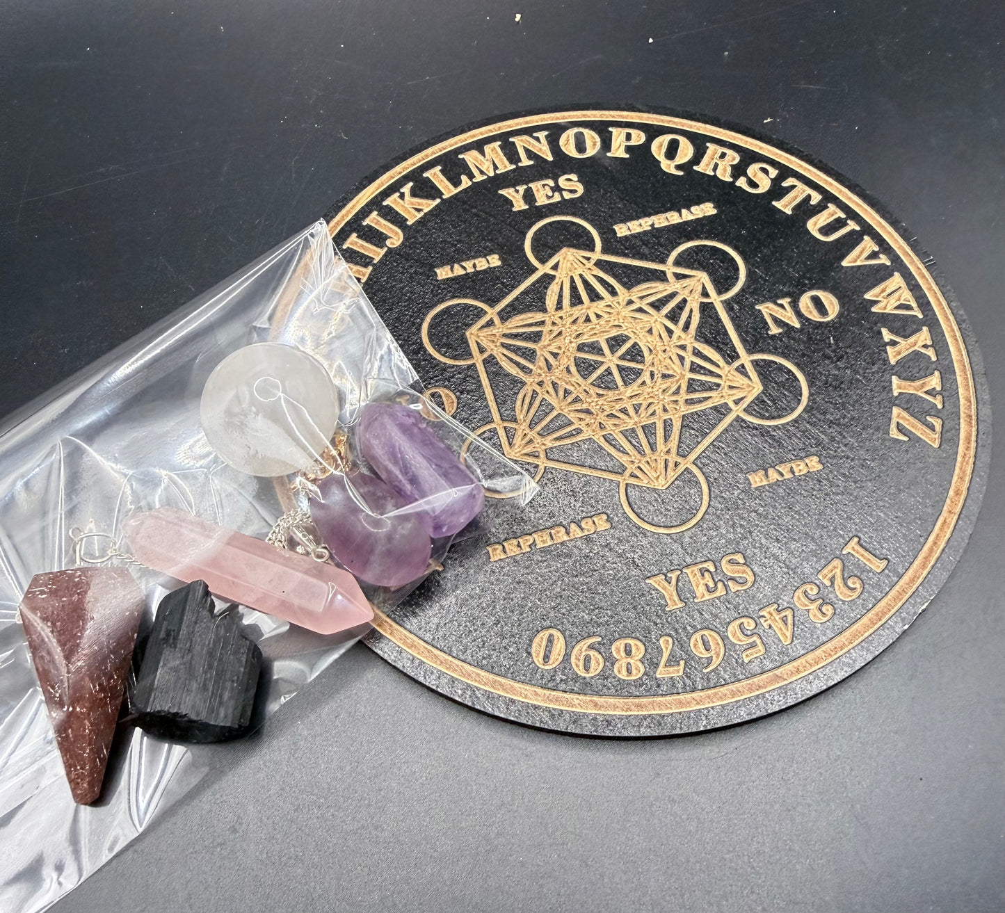 Metatron’s Cube Pendulum Board with Crystal Set