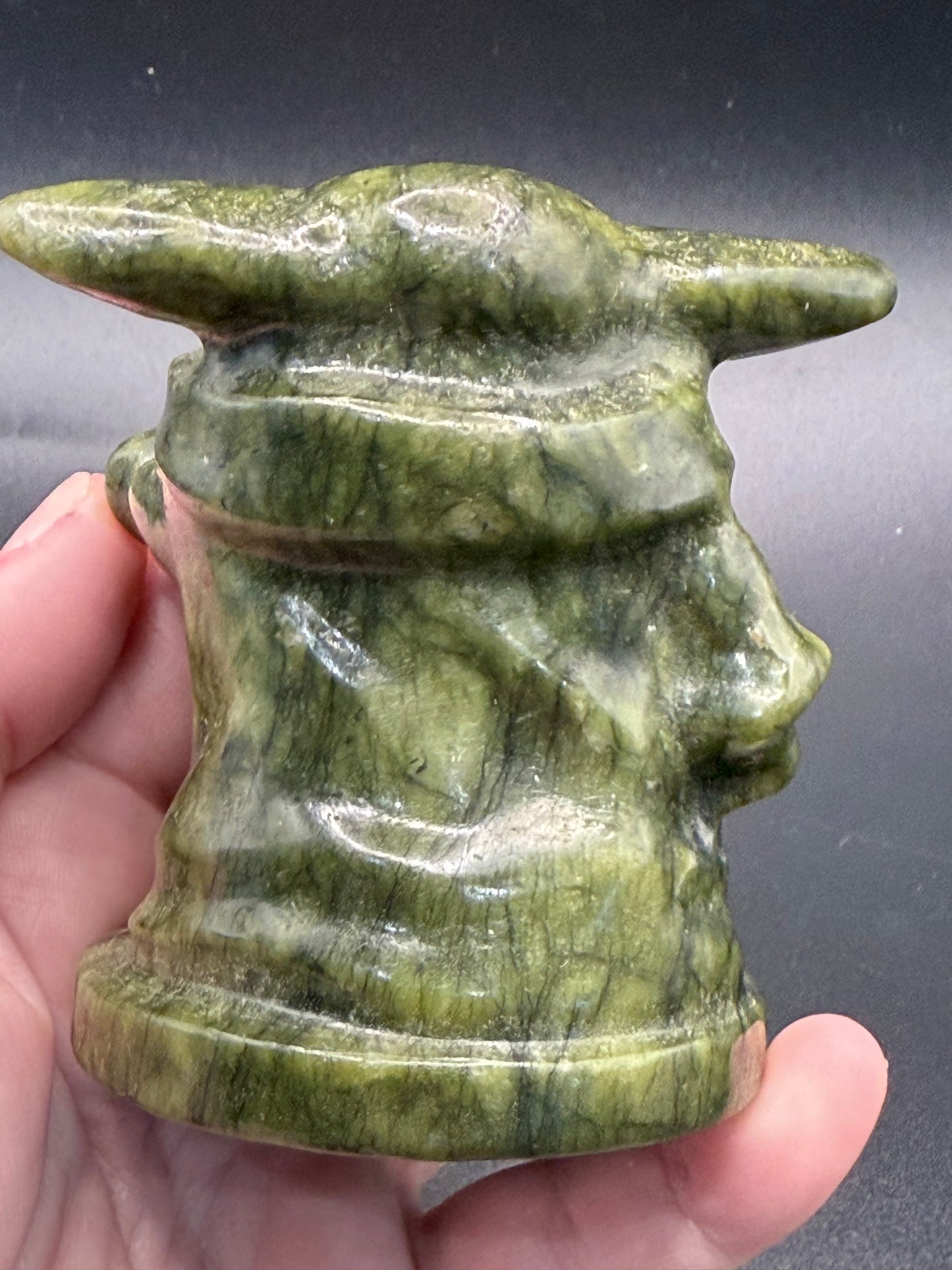 Serpentine Jade Baby Yoda Carving 354g 8cm