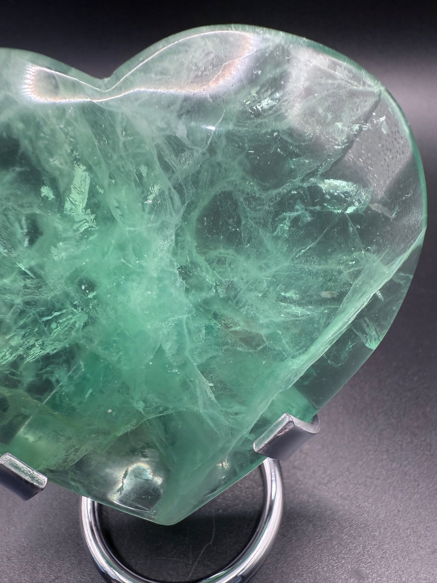 Green Fluorite Polished Heart with Stand β 310g 10 x 8.6 cm