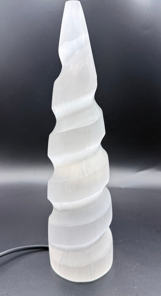 Selenite Spiral Tower Lamp