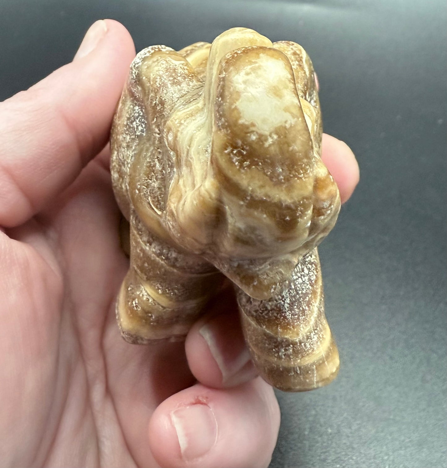 Chocolate Banded Calcite Elephant Carving