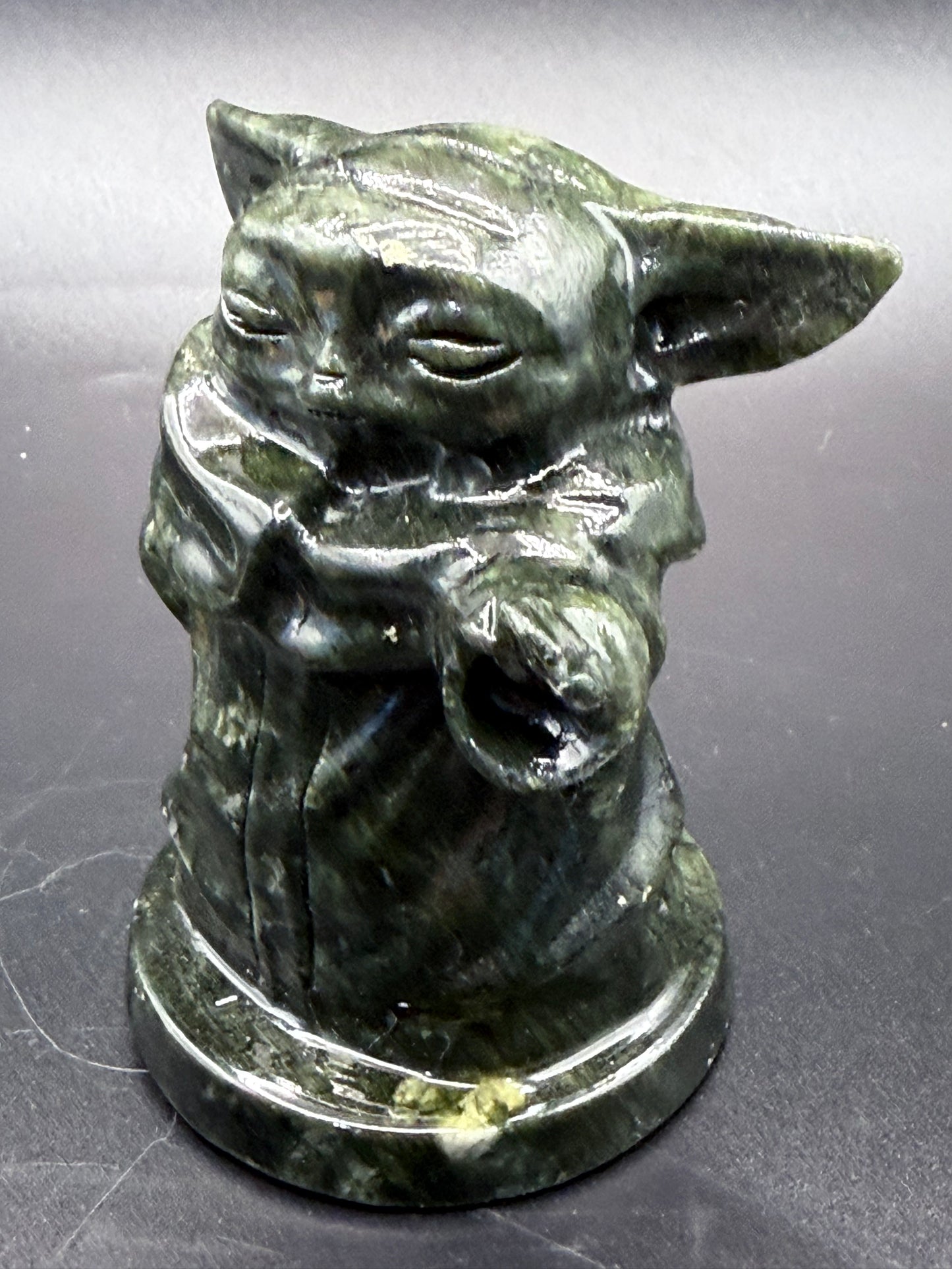 Hand-Carved Serpentine Jade Yoda Figurine 515g 10cm