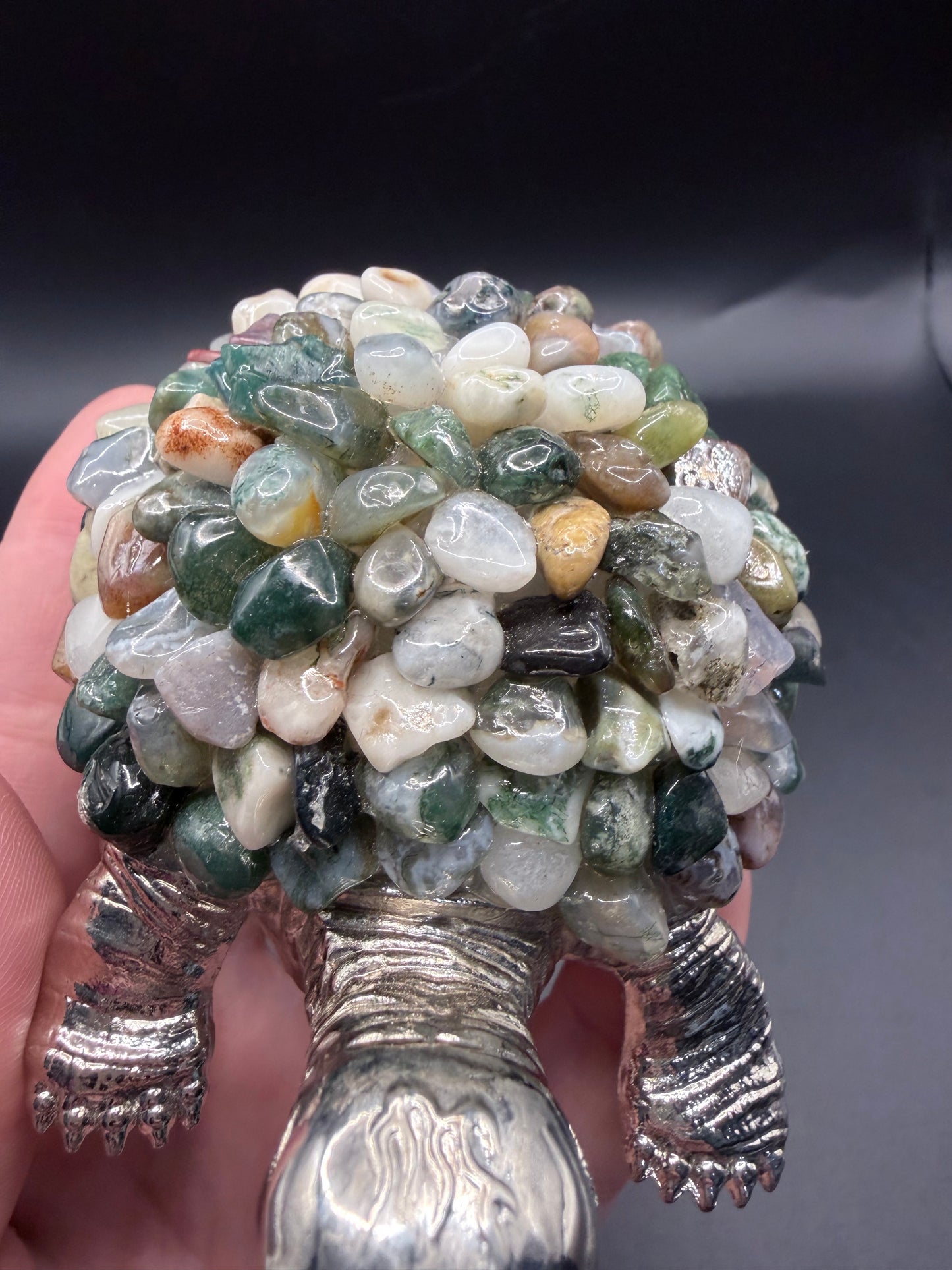 Moss Agate Crystal Turtle Lamp