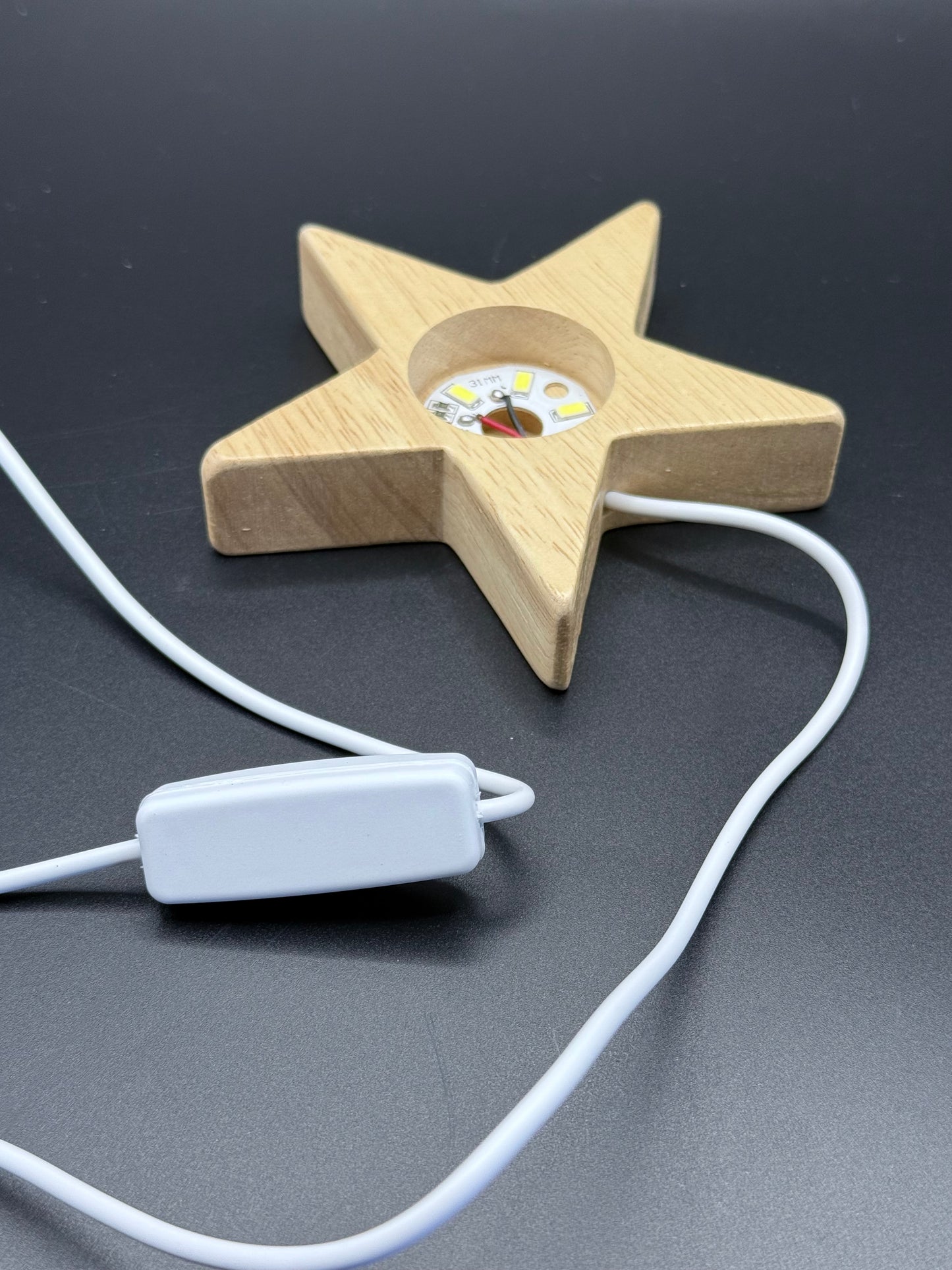 Wooden Star LED Light Base – 10cm