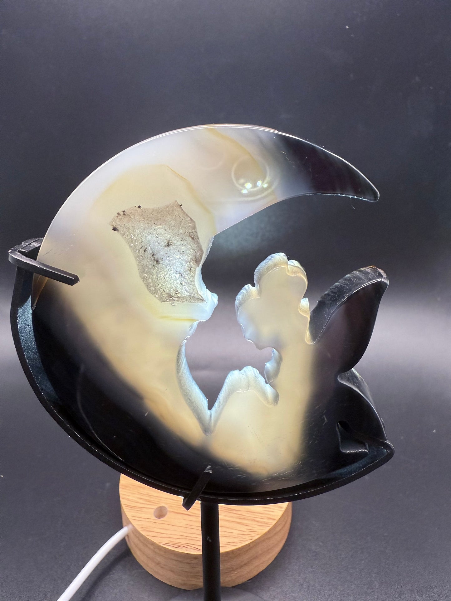 Agate Moon & Fairy with Druzy Cavern