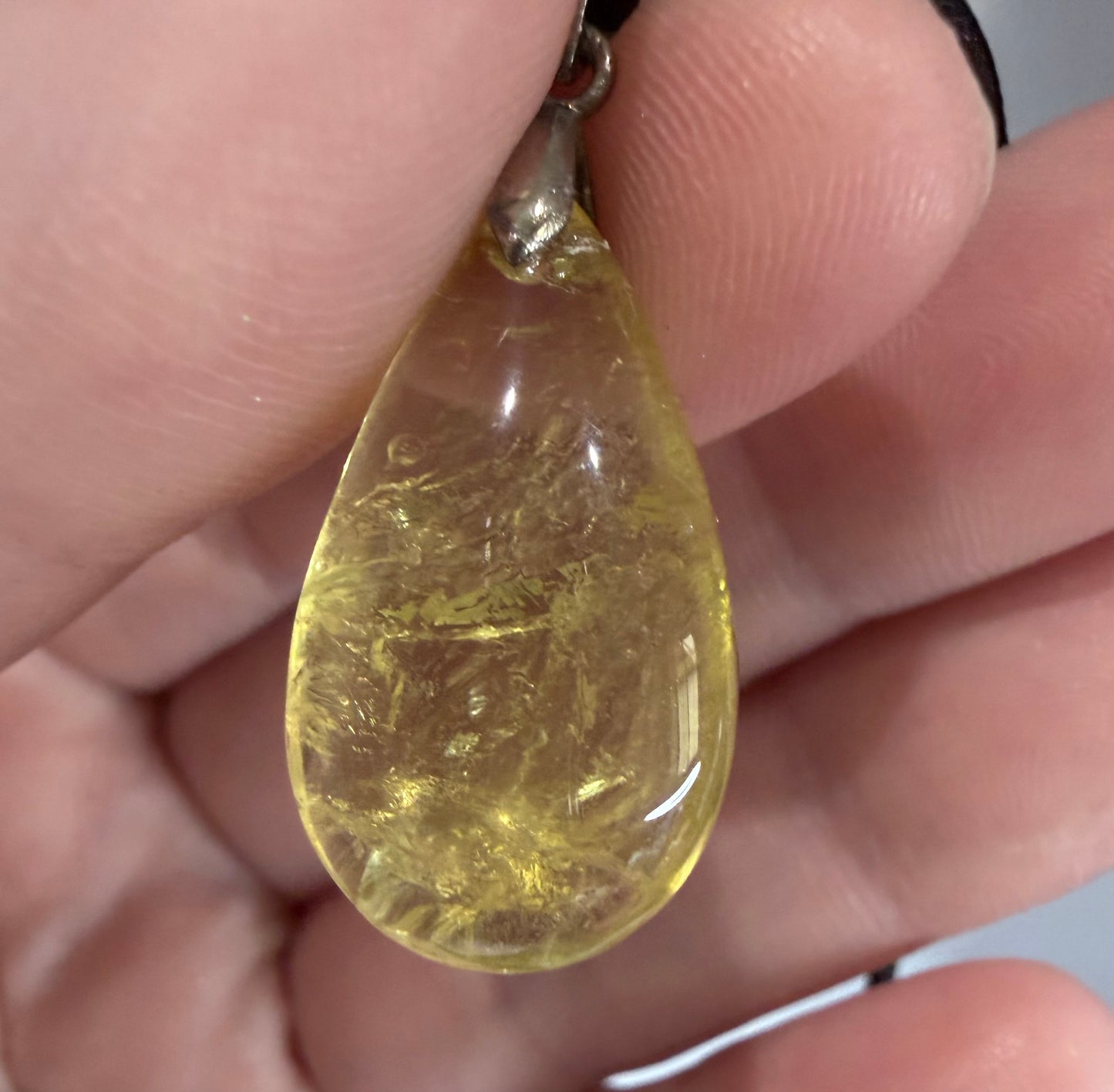 Citrine Teardrop Pendant with 925 Bail & Black Cord (2.5cm)