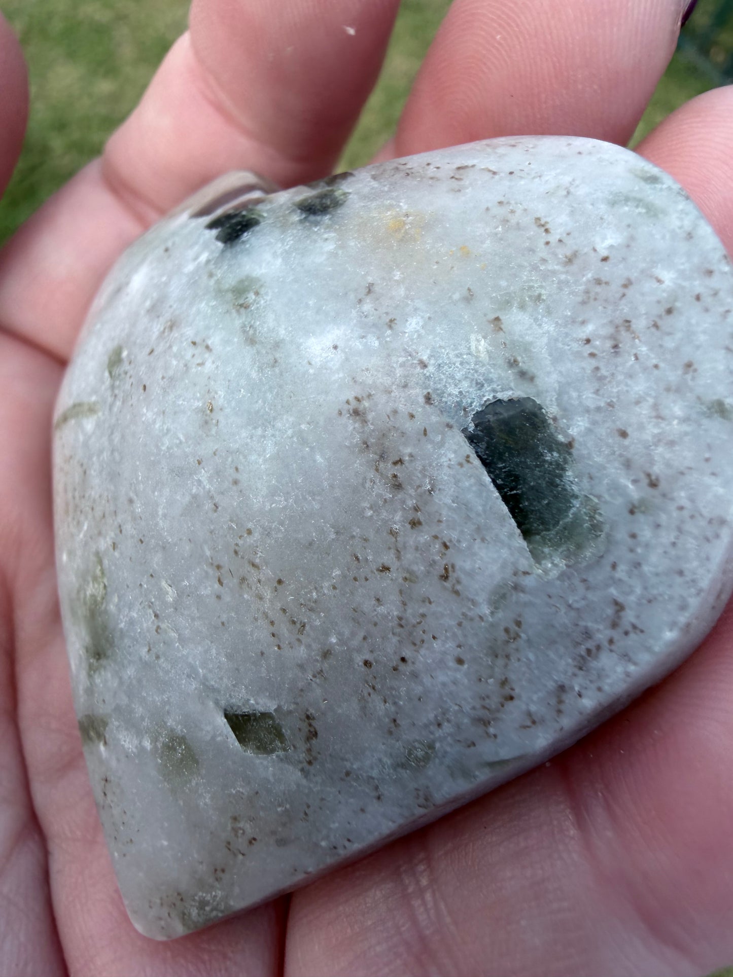Green Tourmaline in Quartz Heart