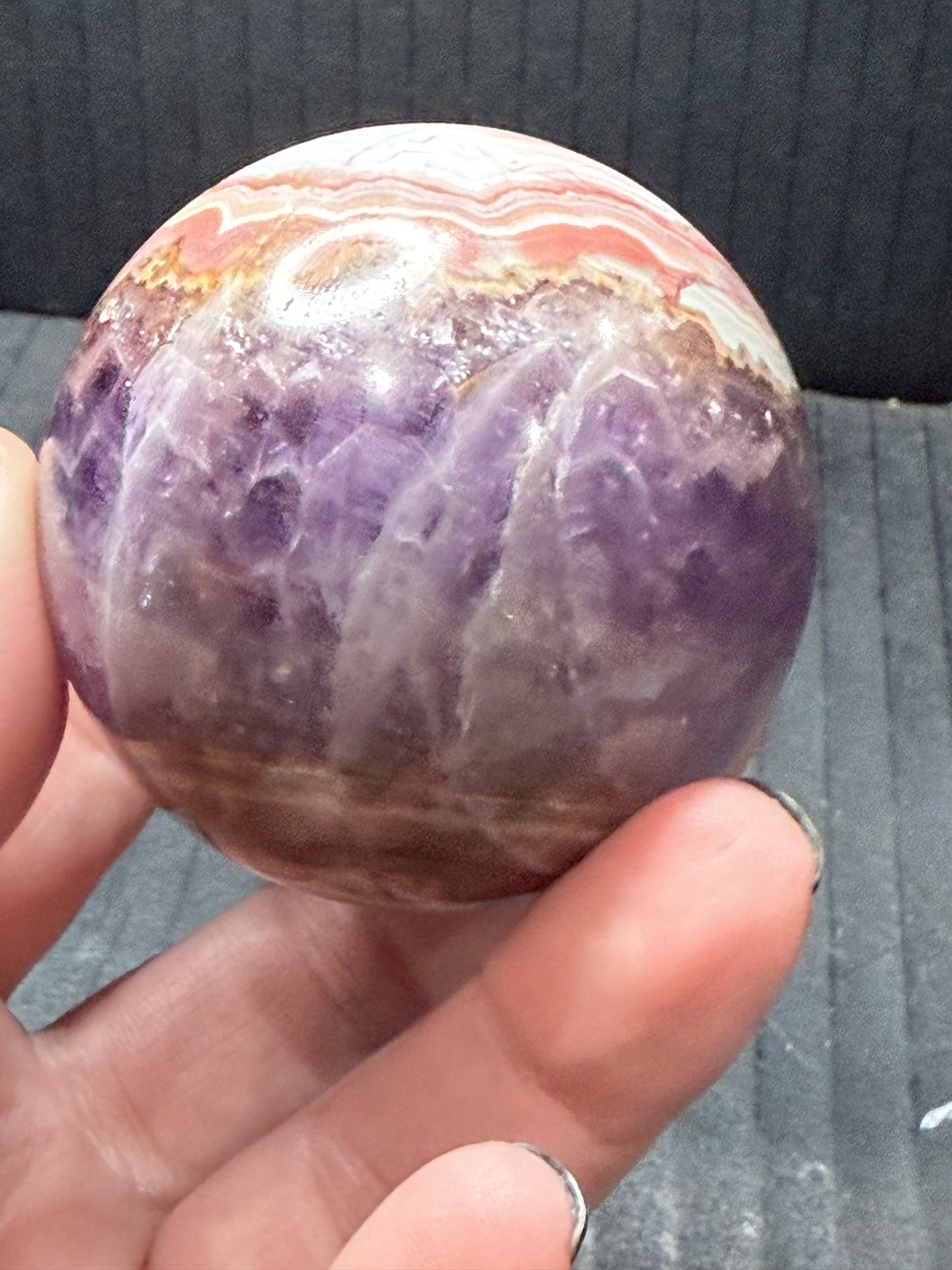 Amethyst with Crazy Lace Agate Sphere 5.3cm