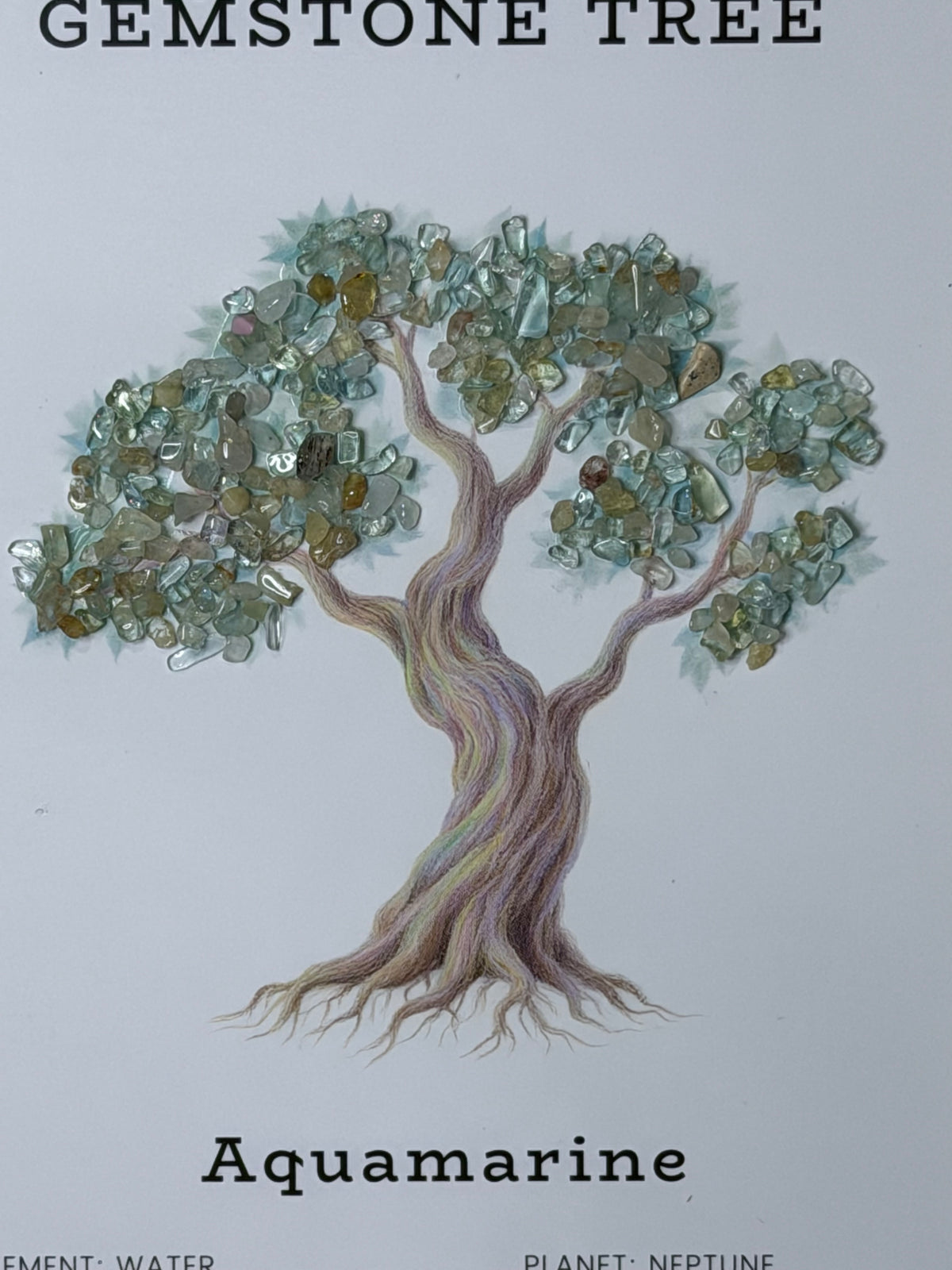 Aquamarine Gemstone Tree Framed Crystal Art | 15 x 20cm