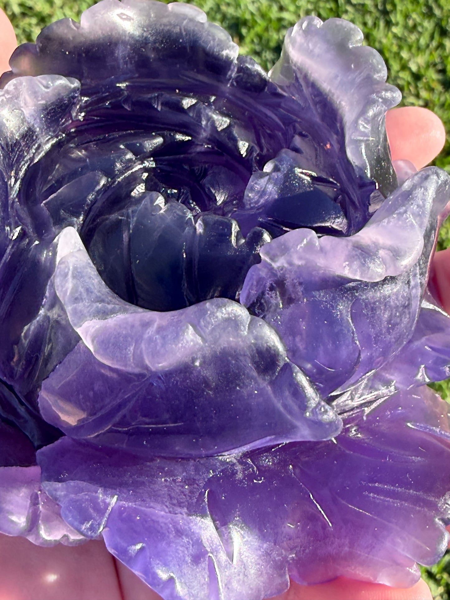 Purple Fluorite Rose Carving with Stand – 805g