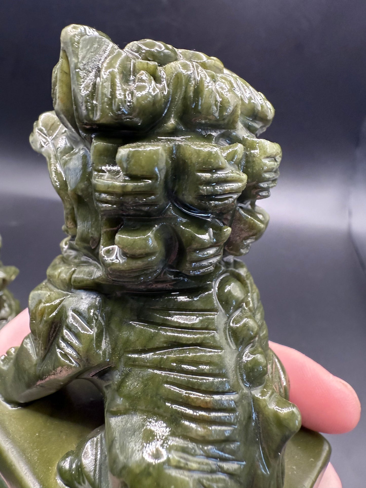 Serpentine (Green Jade) Foo Dogs โ Pair