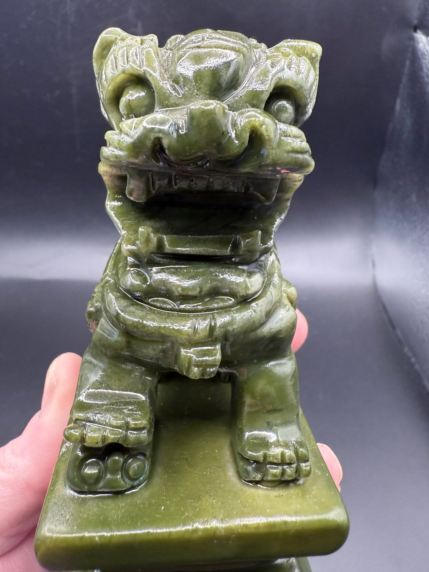Serpentine (Green Jade) Foo Dogs โ Pair