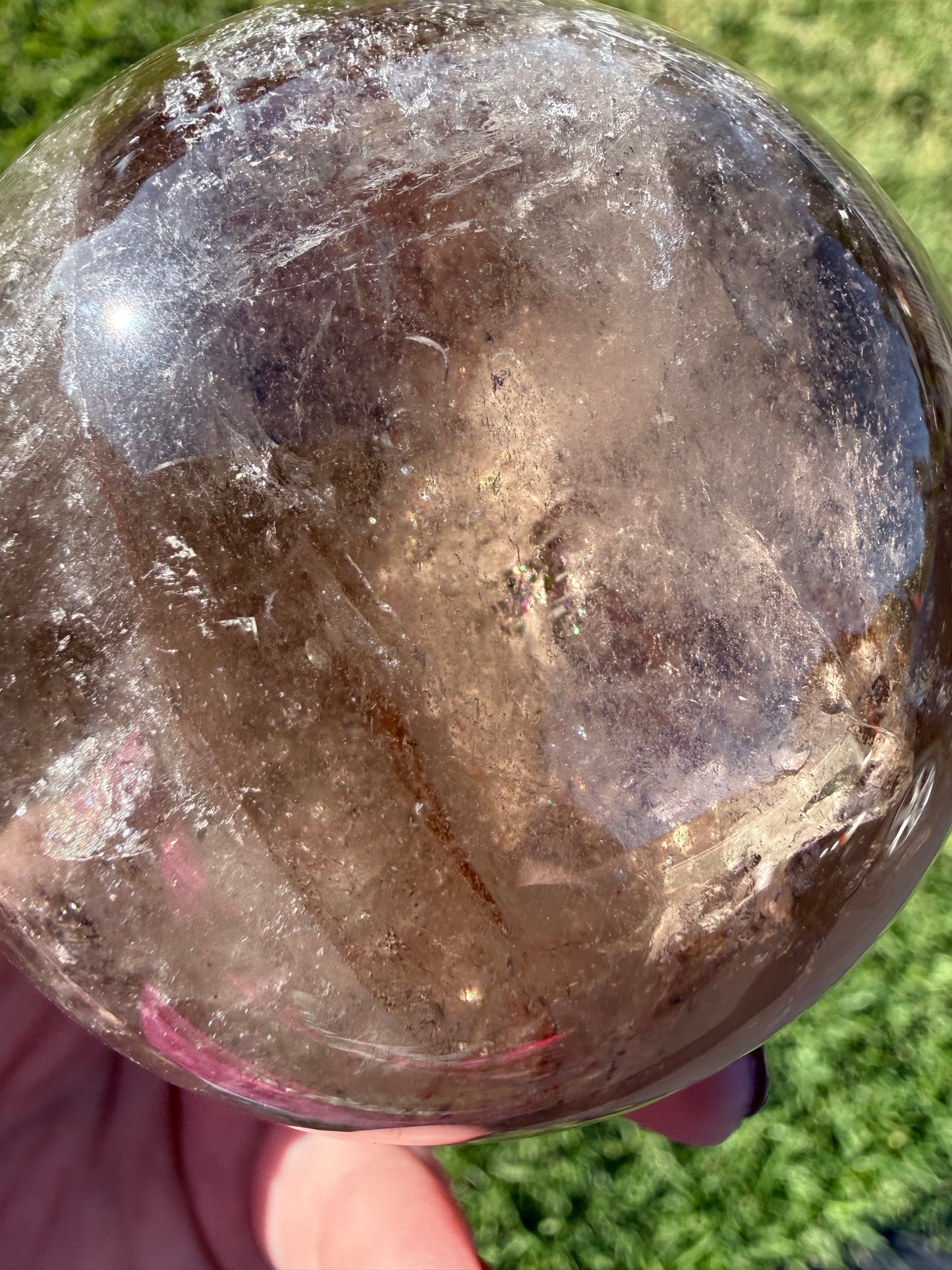 Smoky Quartz Rainbow Sphere with Golden Inclusions