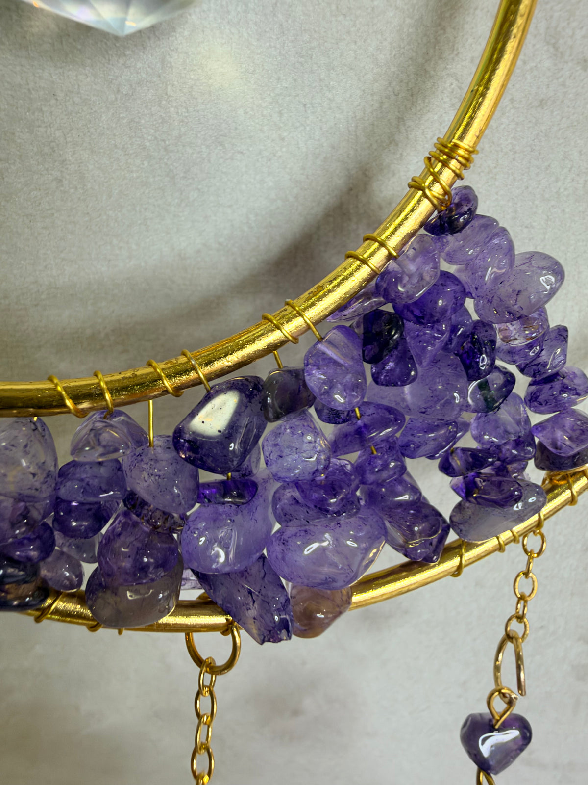Amethyst Crescent Moon Suncatcher with Rainbow Stars – 35 × 10cm
