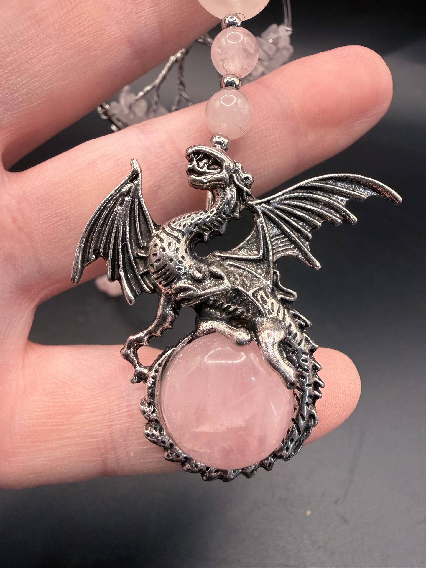 Rose Quartz Tree of Life with Dragon Hanging