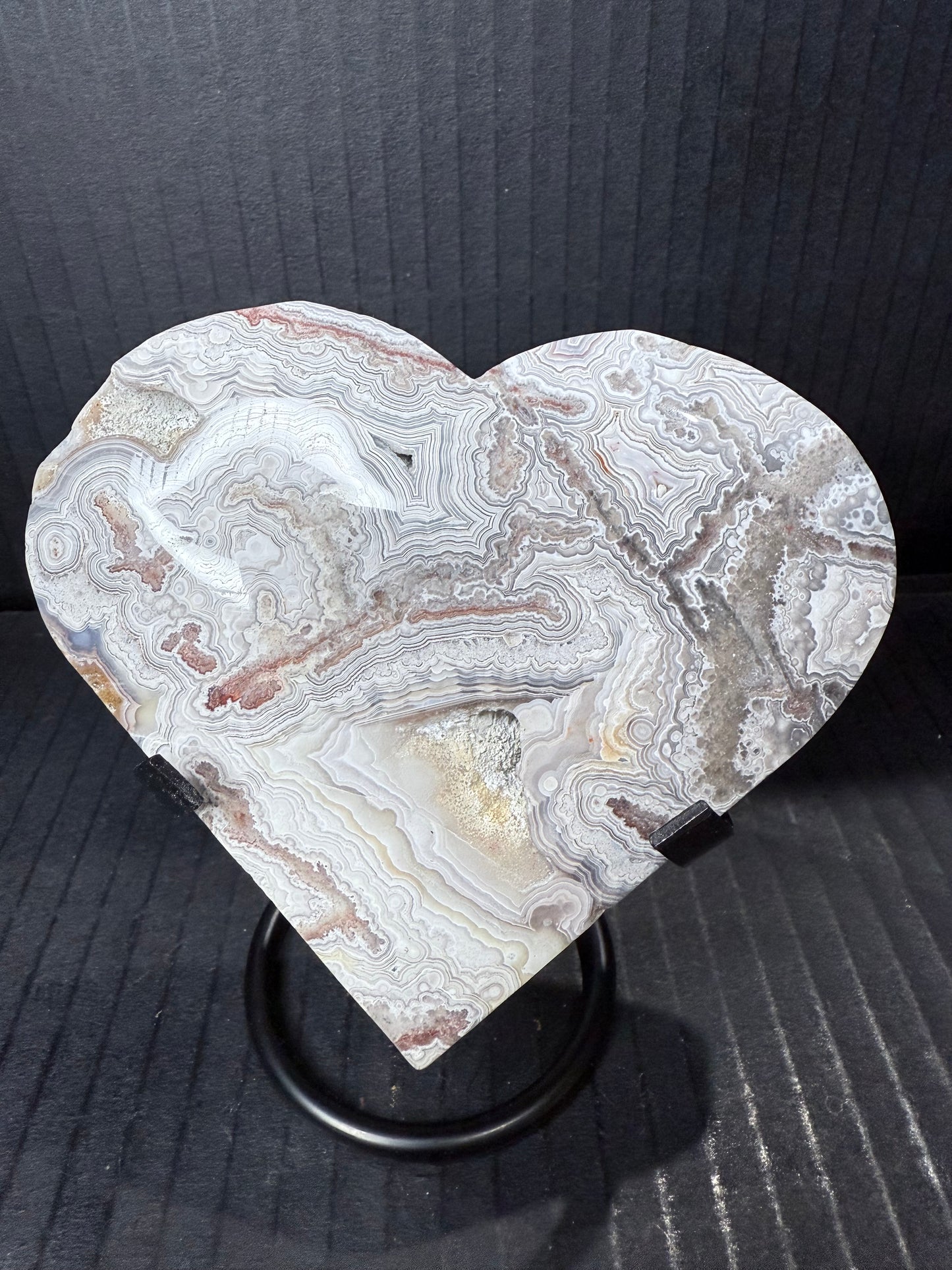 Big Mexican Crazy Lace Agate Heart on Stand