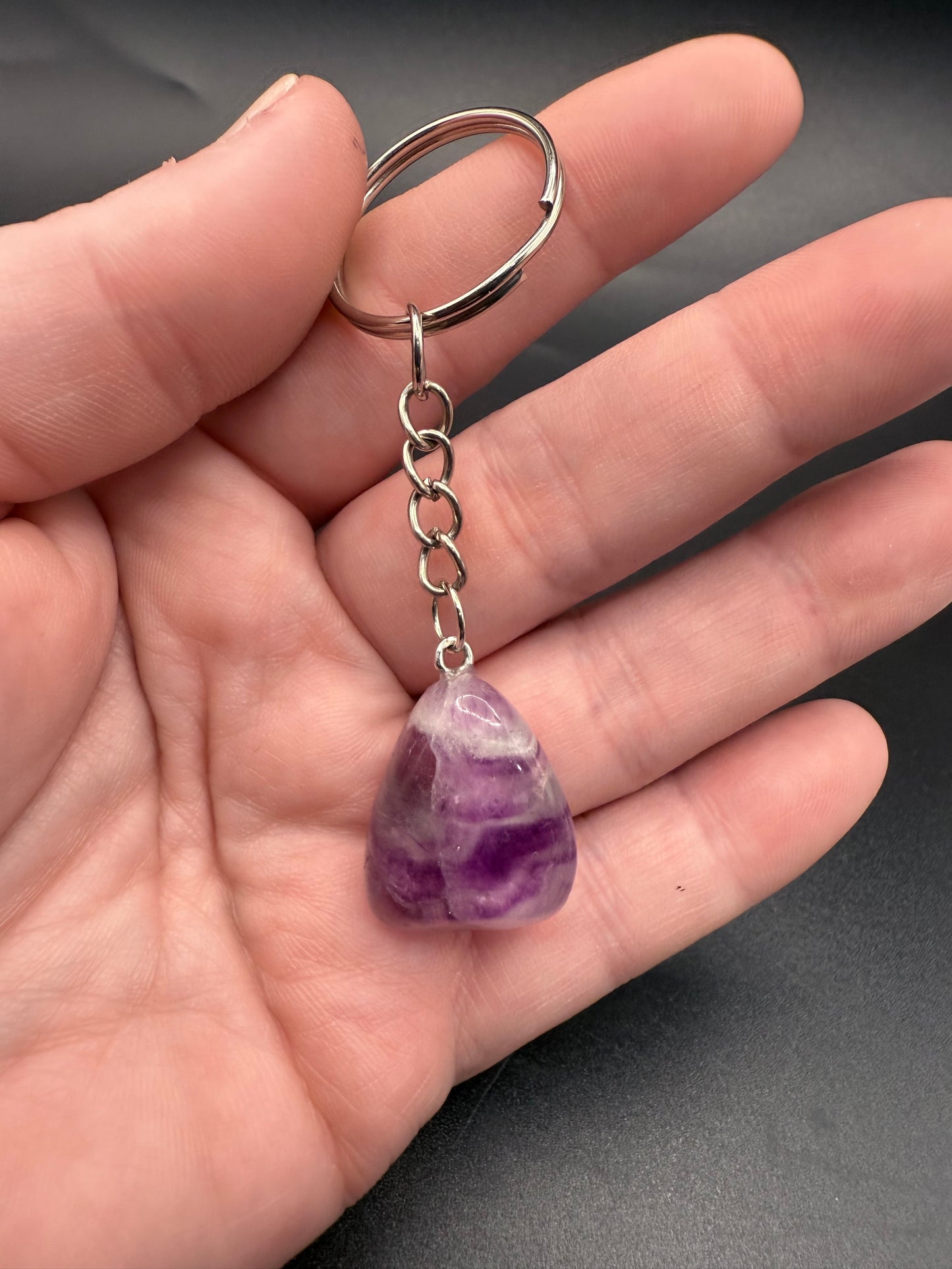 Purple Fluorite Crystal Keychain