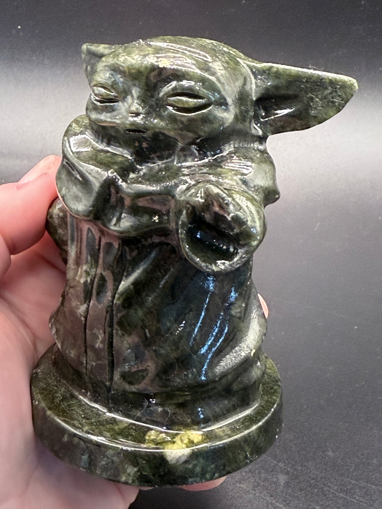 Hand-Carved Serpentine Jade Yoda Figurine 515g 10cm