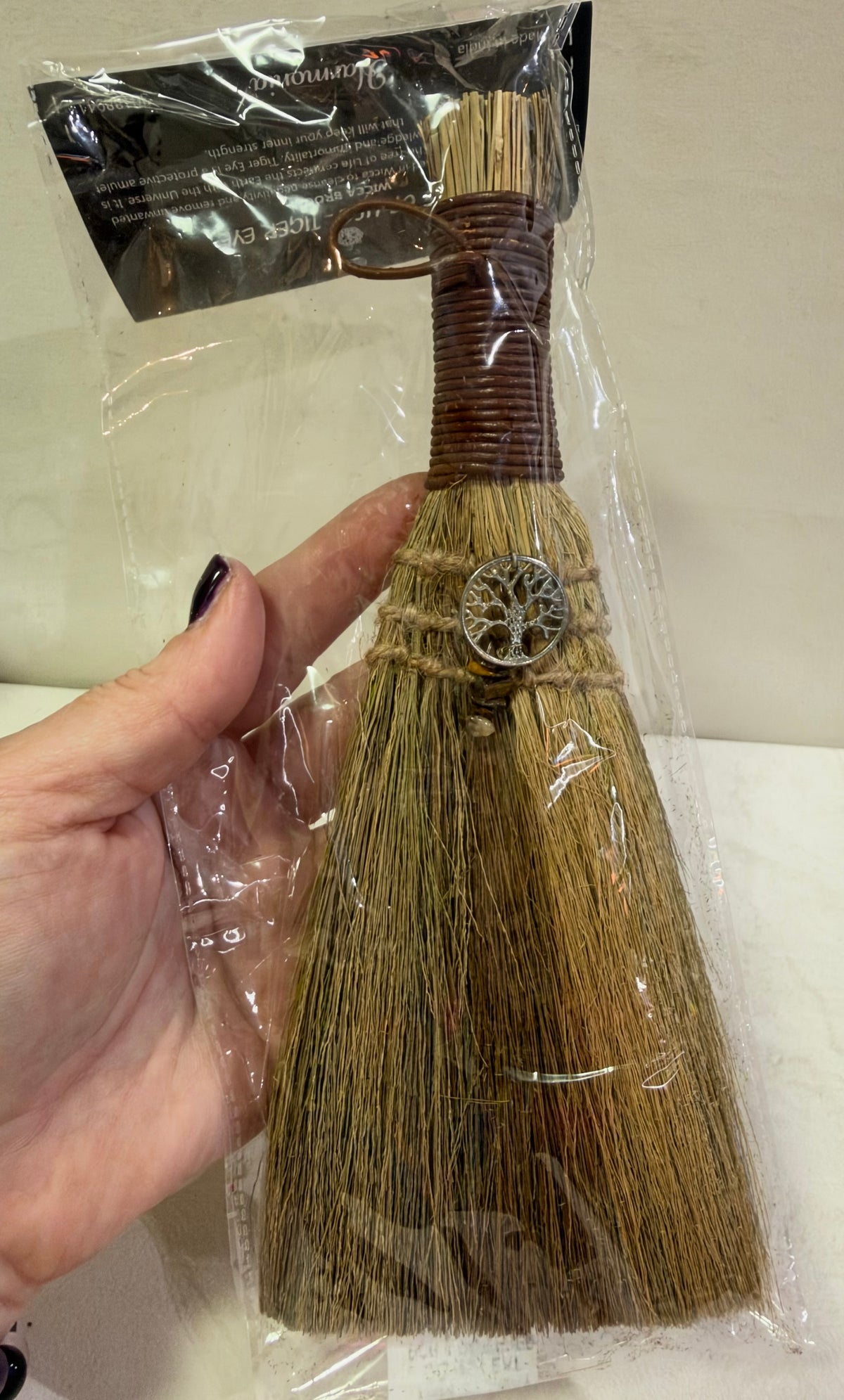 Tree of Life Tiger’s Eye Wicca Broom – Mini Witch’s Besom