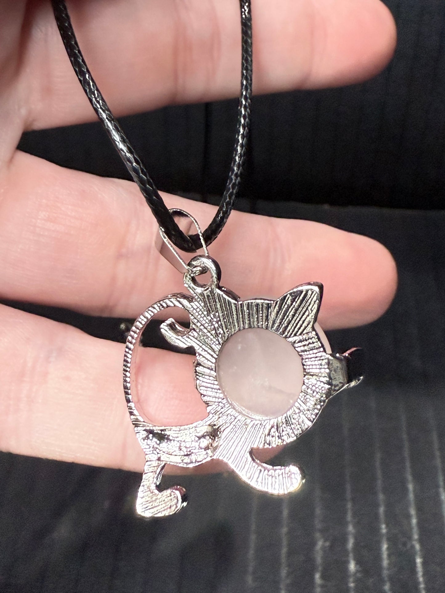 Cat pendant on Black Rope Necklace Chain