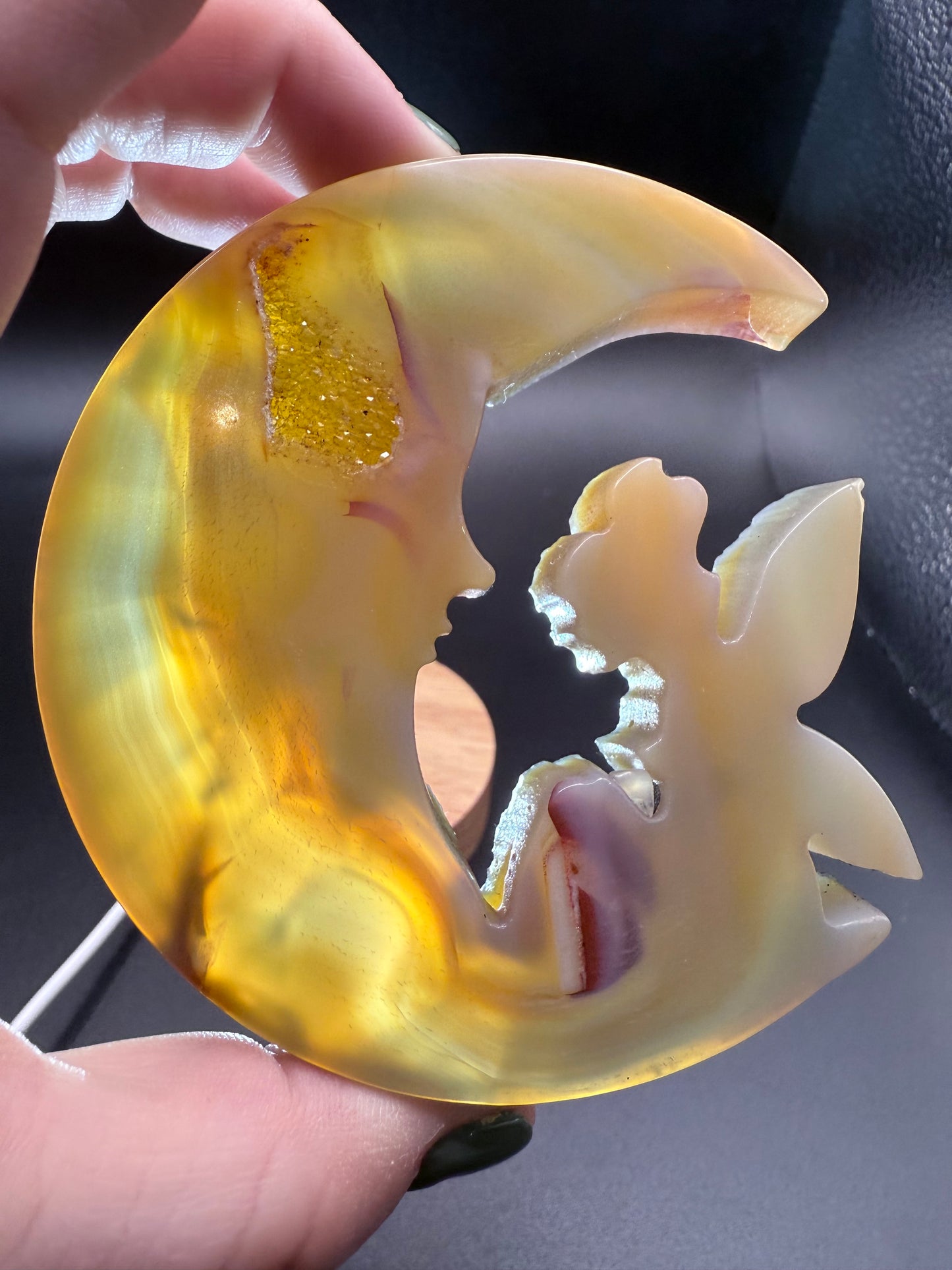 Agate Moon & Fairy with Druzy