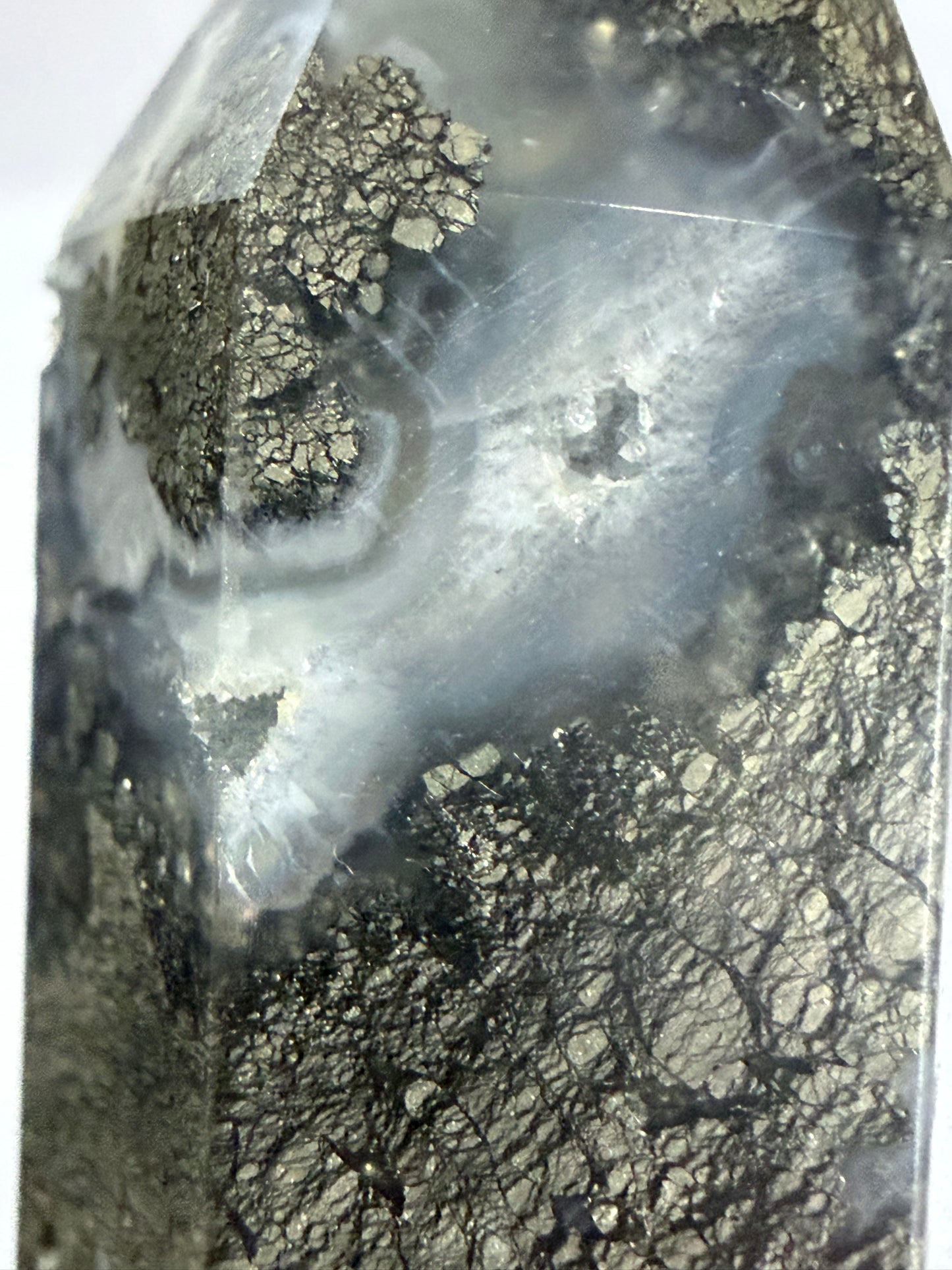 Marcasite in Agate Crystal Tower – 10cm | 123g