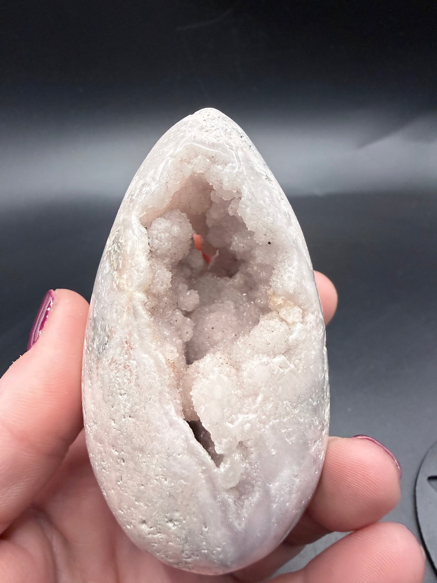 Pink Amethyst Druzy Egg on Metal Stand