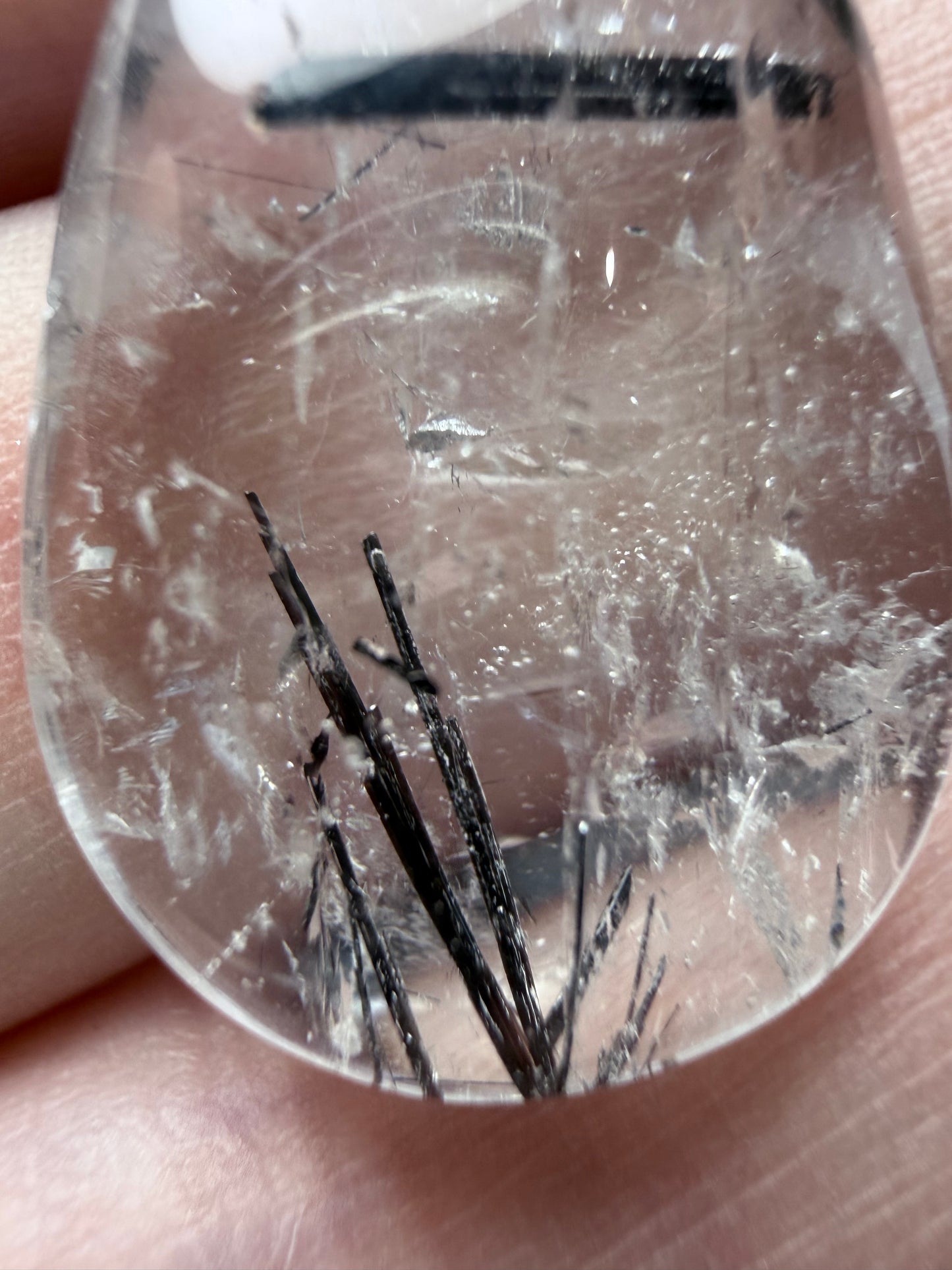 Black Tourmaline in Quartz Pendant with 925 Bail & Black Cord (3.4cm)