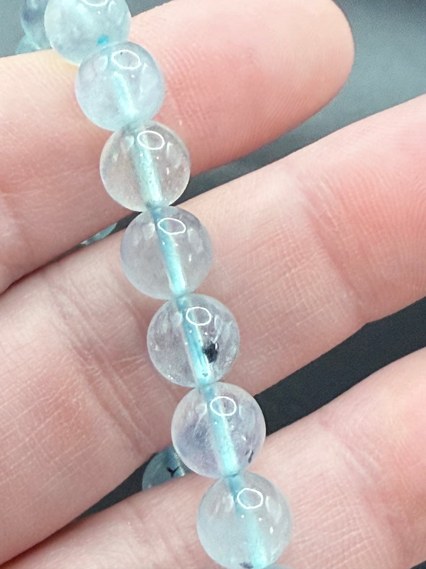 High Quality Aquamarine with Tourmaline Inclusions Bracelet 8mm