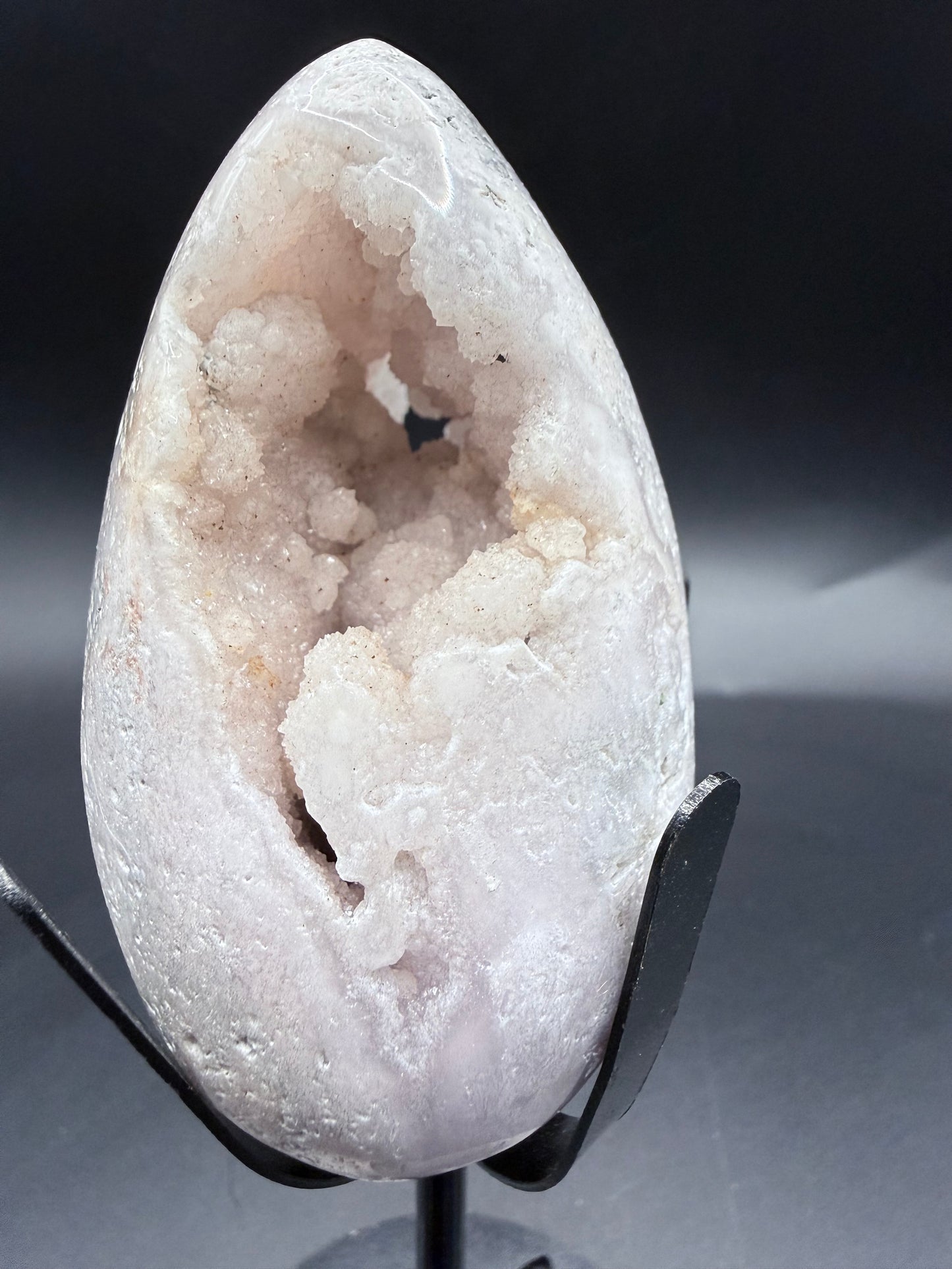 Pink Amethyst Druzy Egg on Metal Stand