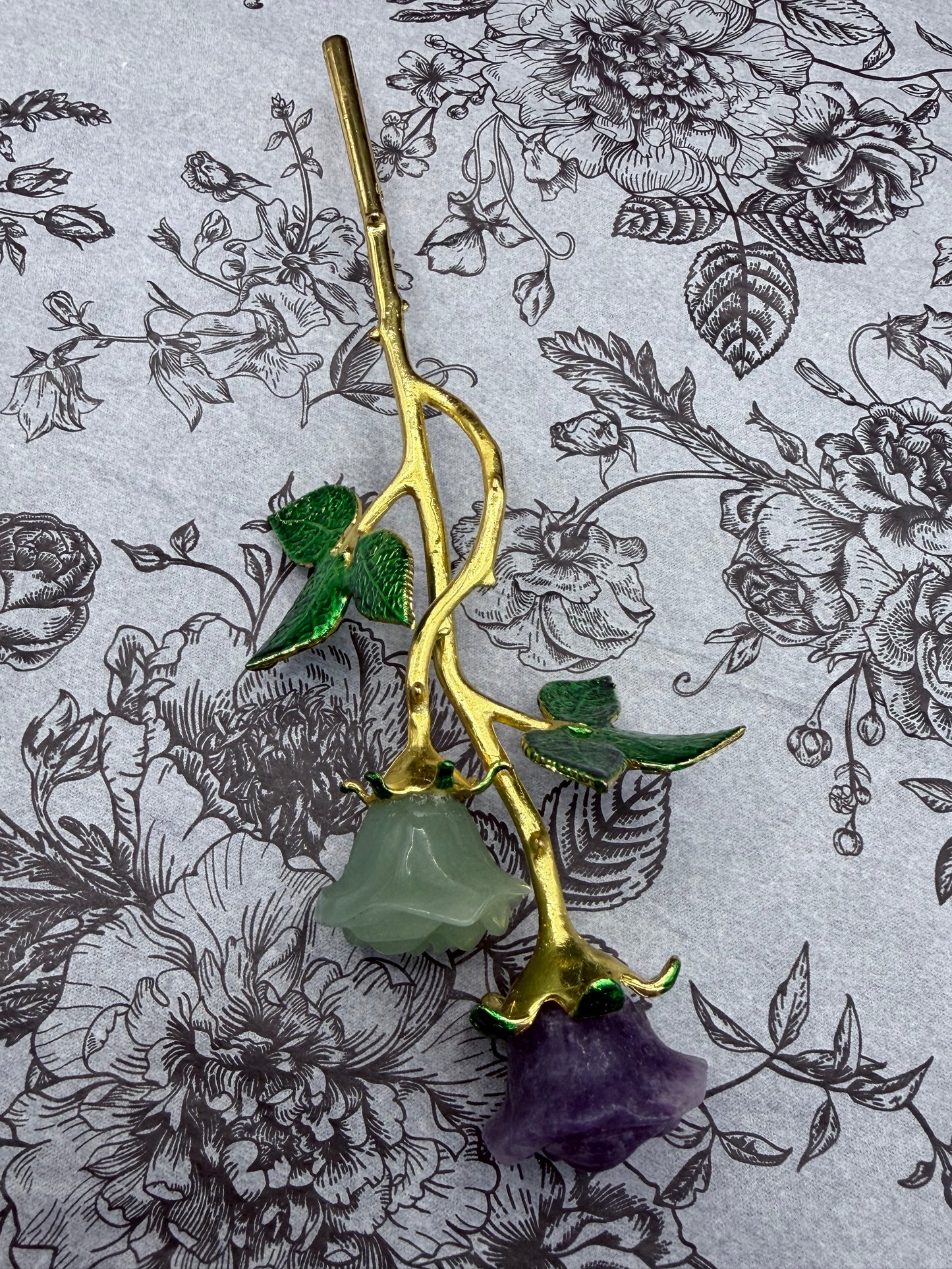 Amethyst & Green Aventurine Crystal Double Rose Stem (20cm)