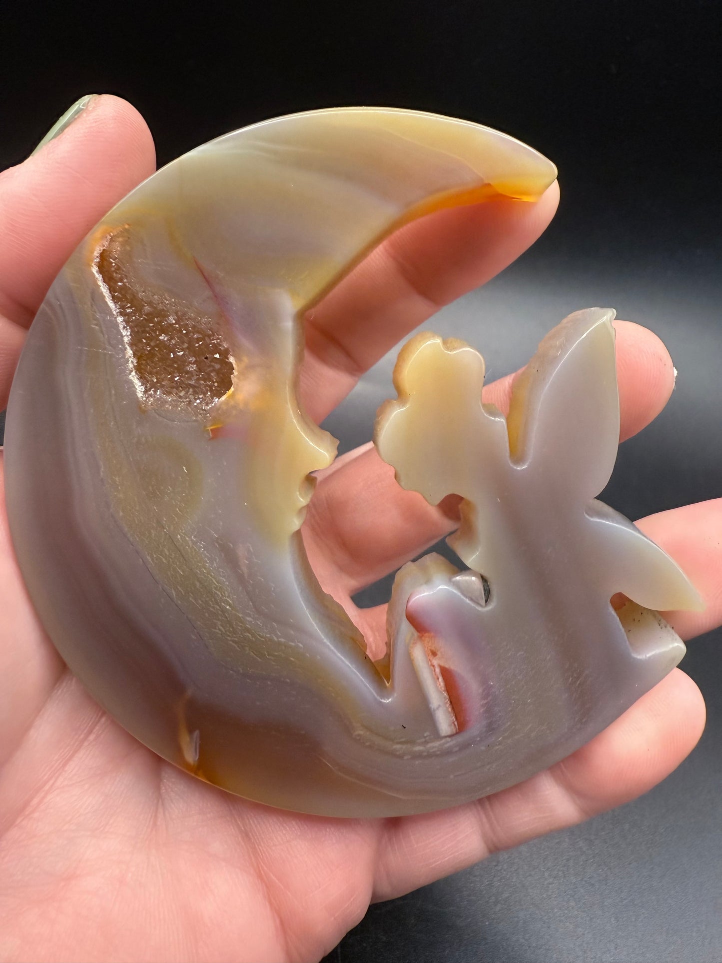 Agate Moon & Fairy with Druzy
