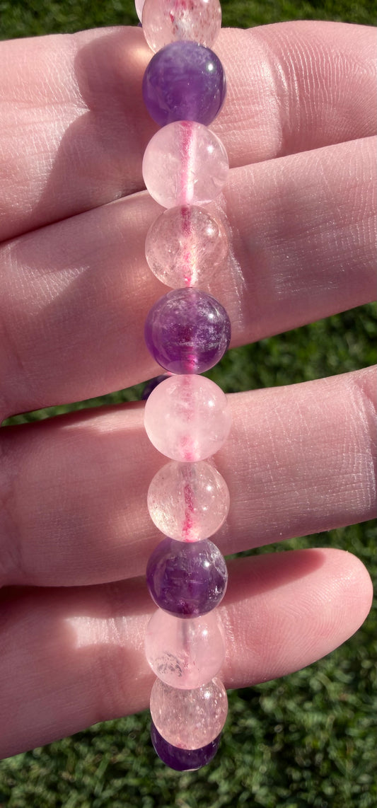 Crystal Harmony Bracelet – Amethyst, Rose Quartz & Strawberry Quartz