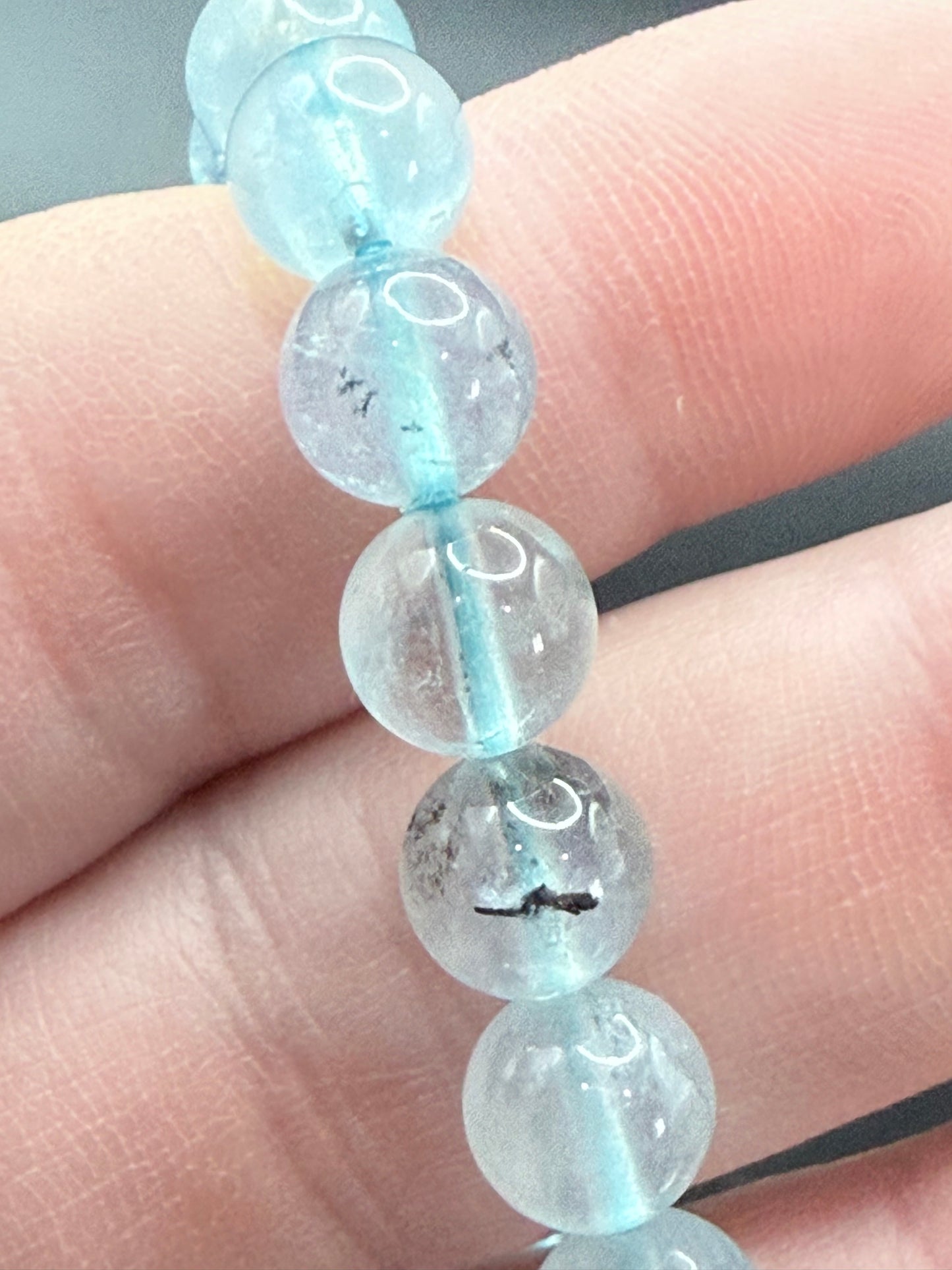 High Quality Aquamarine with Tourmaline Inclusions Bracelet 8mm