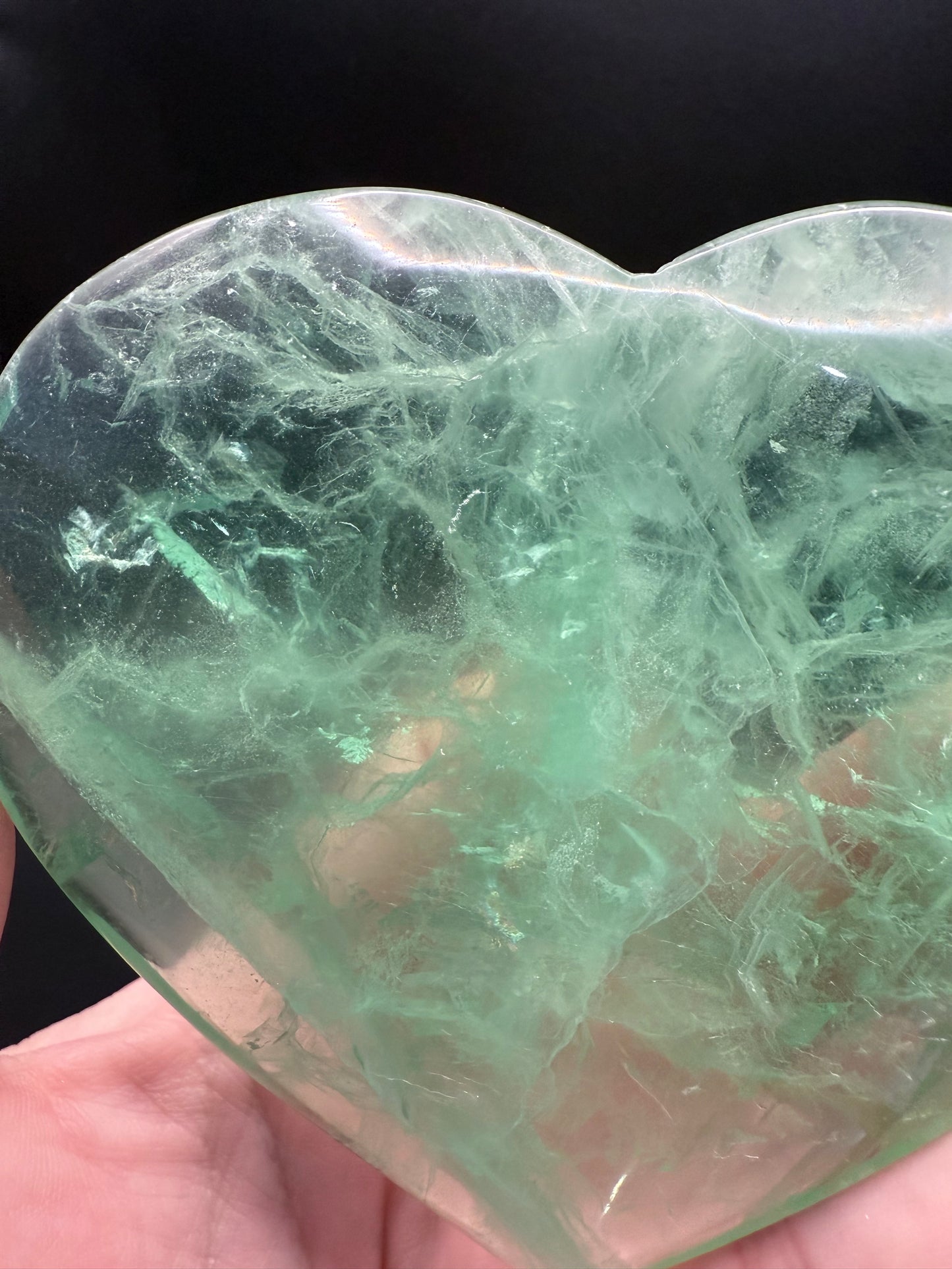 Green Fluorite Polished Heart with Stand β 310g 10 x 8.6 cm