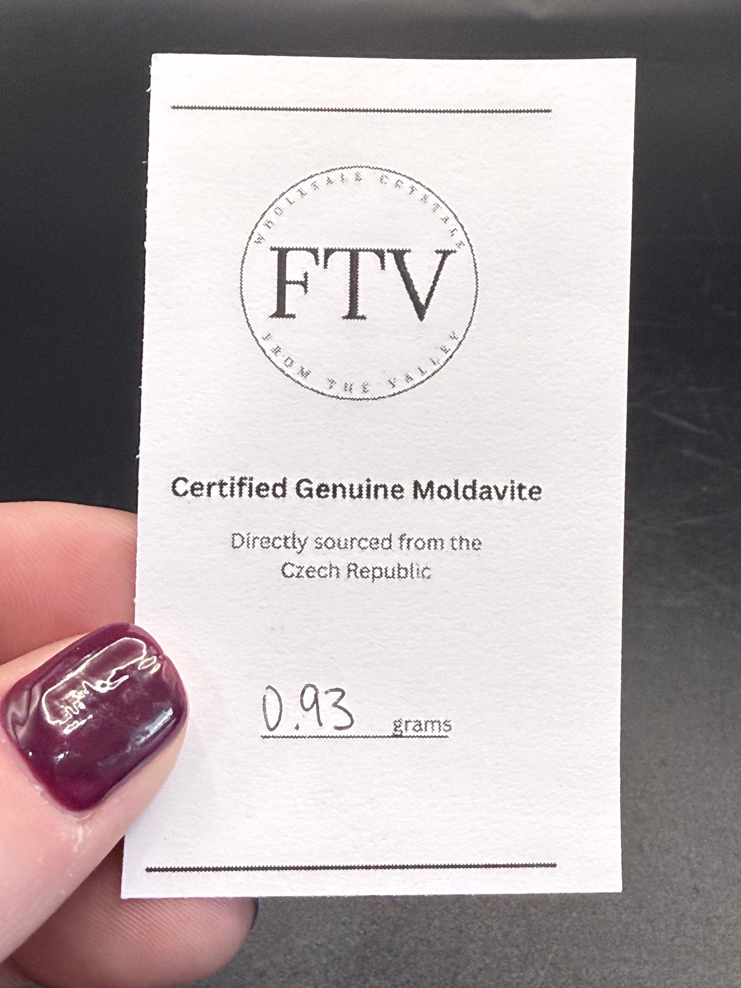 Certified Genuine Moldavite (Czech Republic) 0.93g – includes authenticity card