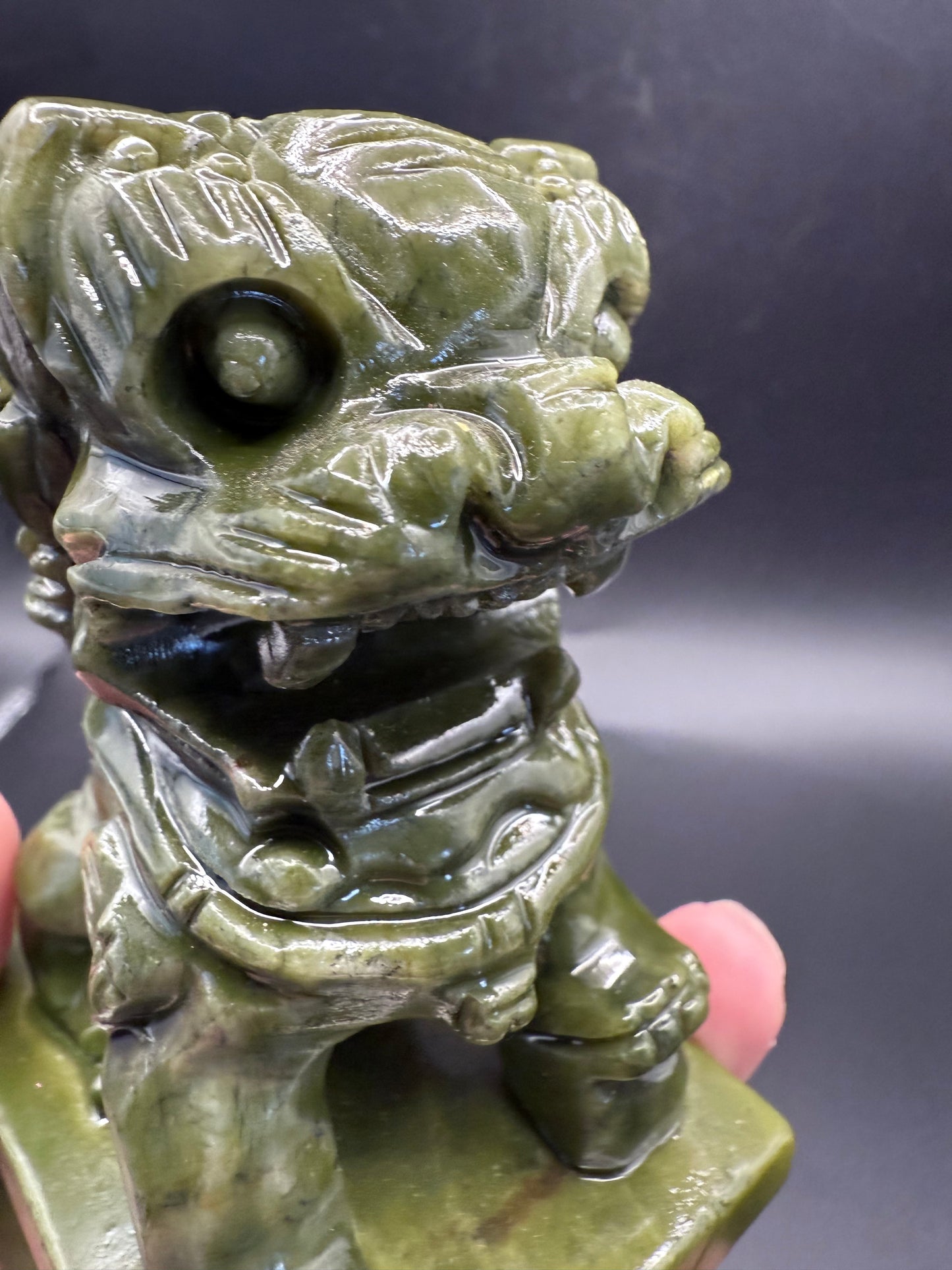 Serpentine (Green Jade) Foo Dogs โ Pair