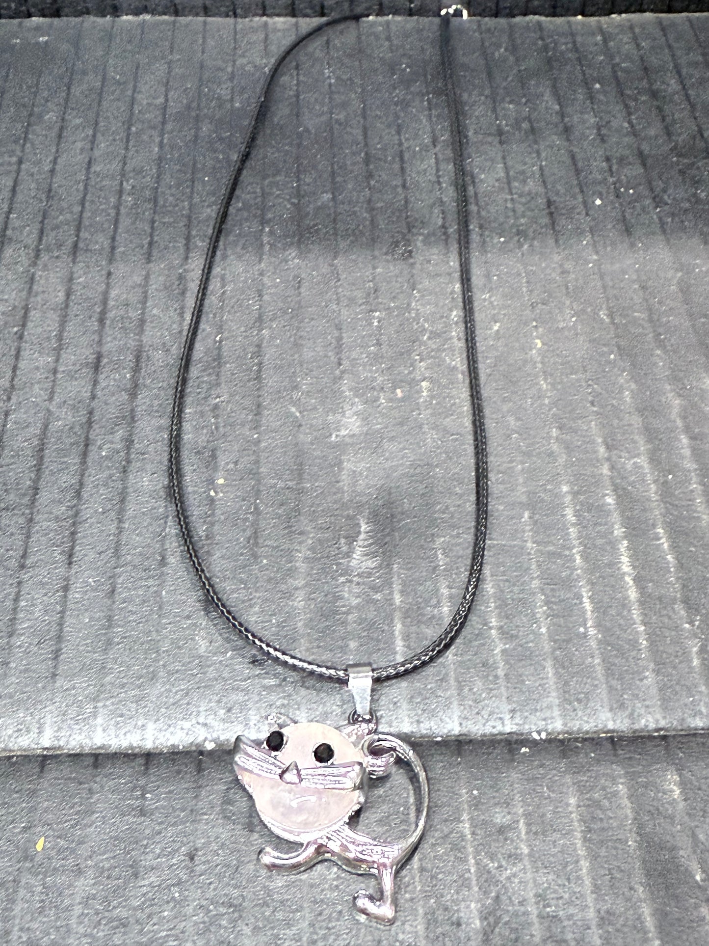 Cat pendant on Black Rope Necklace Chain
