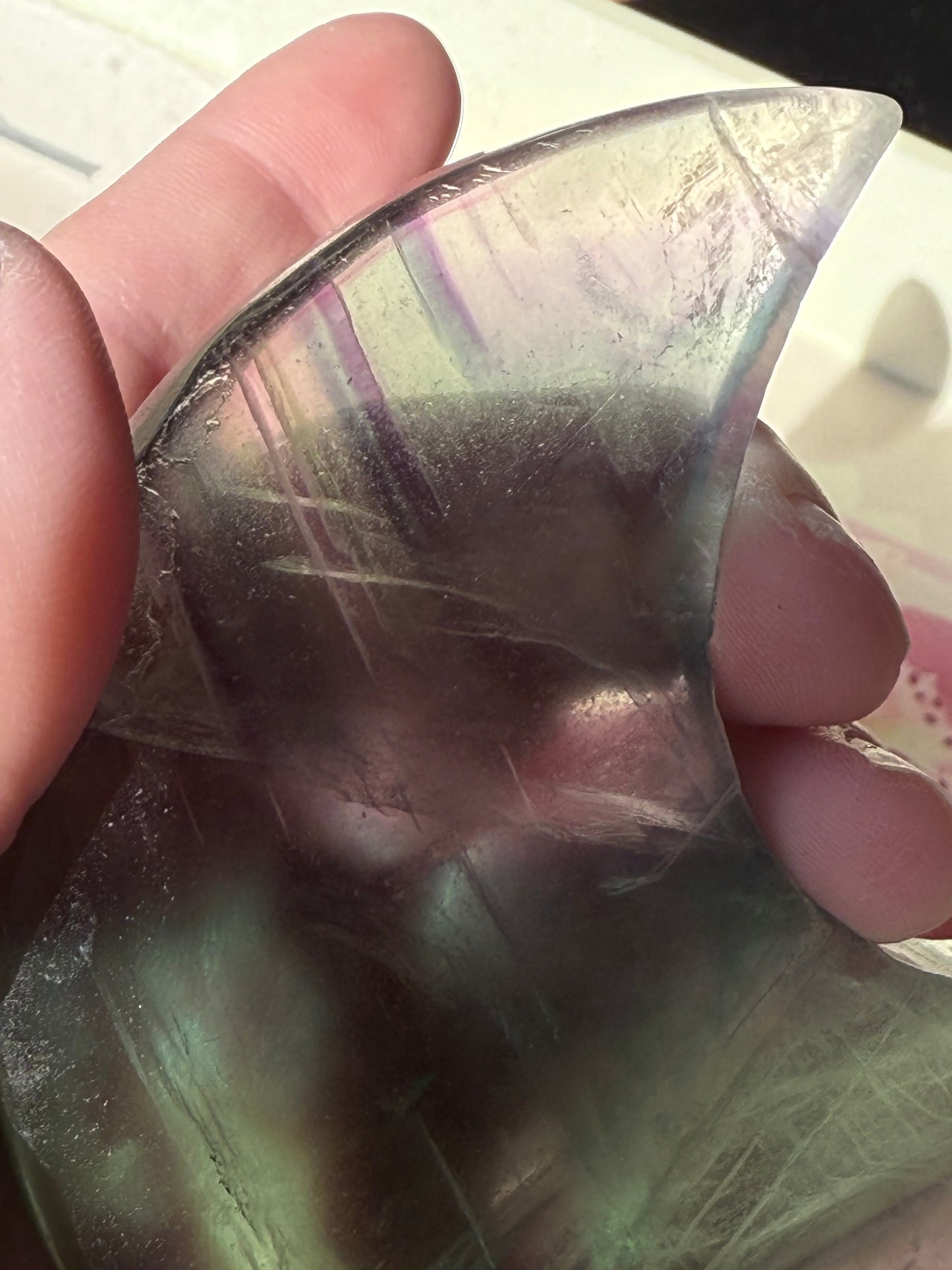 Fluorite Moon on Gold Stand