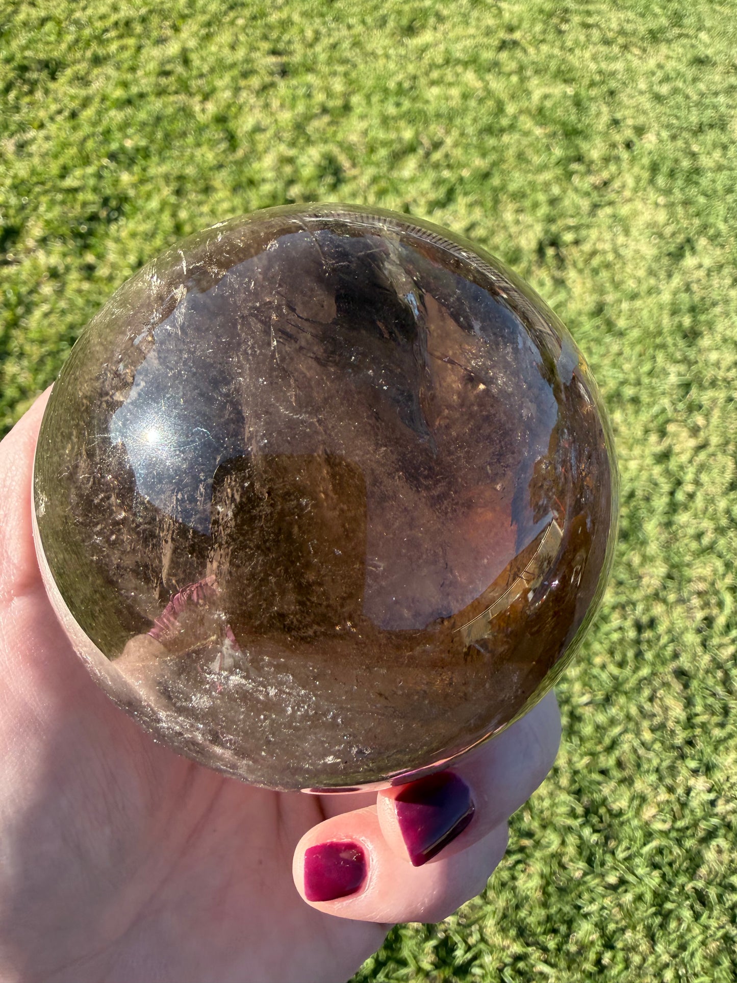 Smoky Quartz Rainbow Sphere with Golden Inclusions