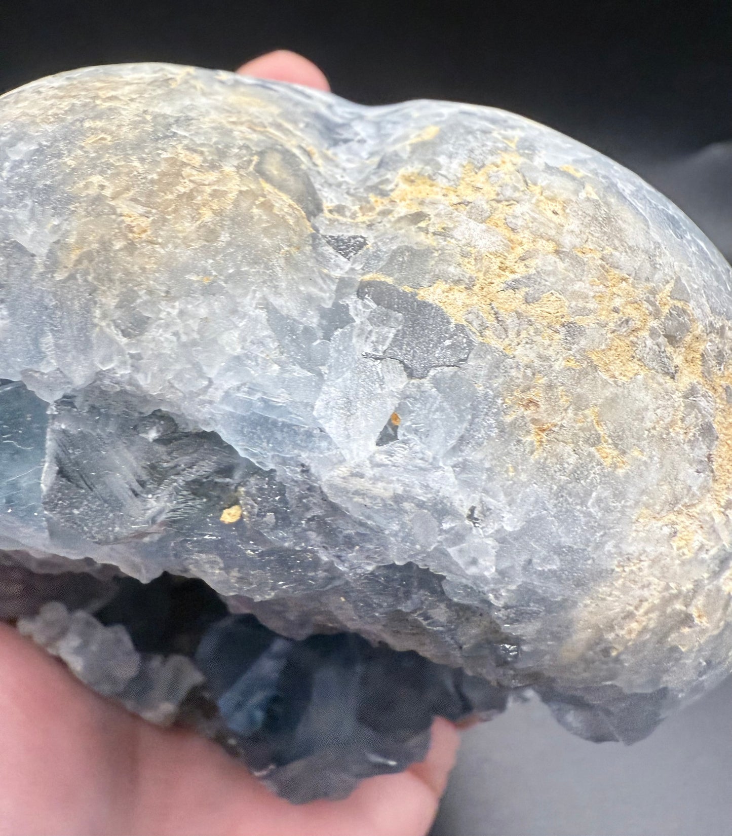 Celestite Heart with Natural Crystal Cavities โ 850g