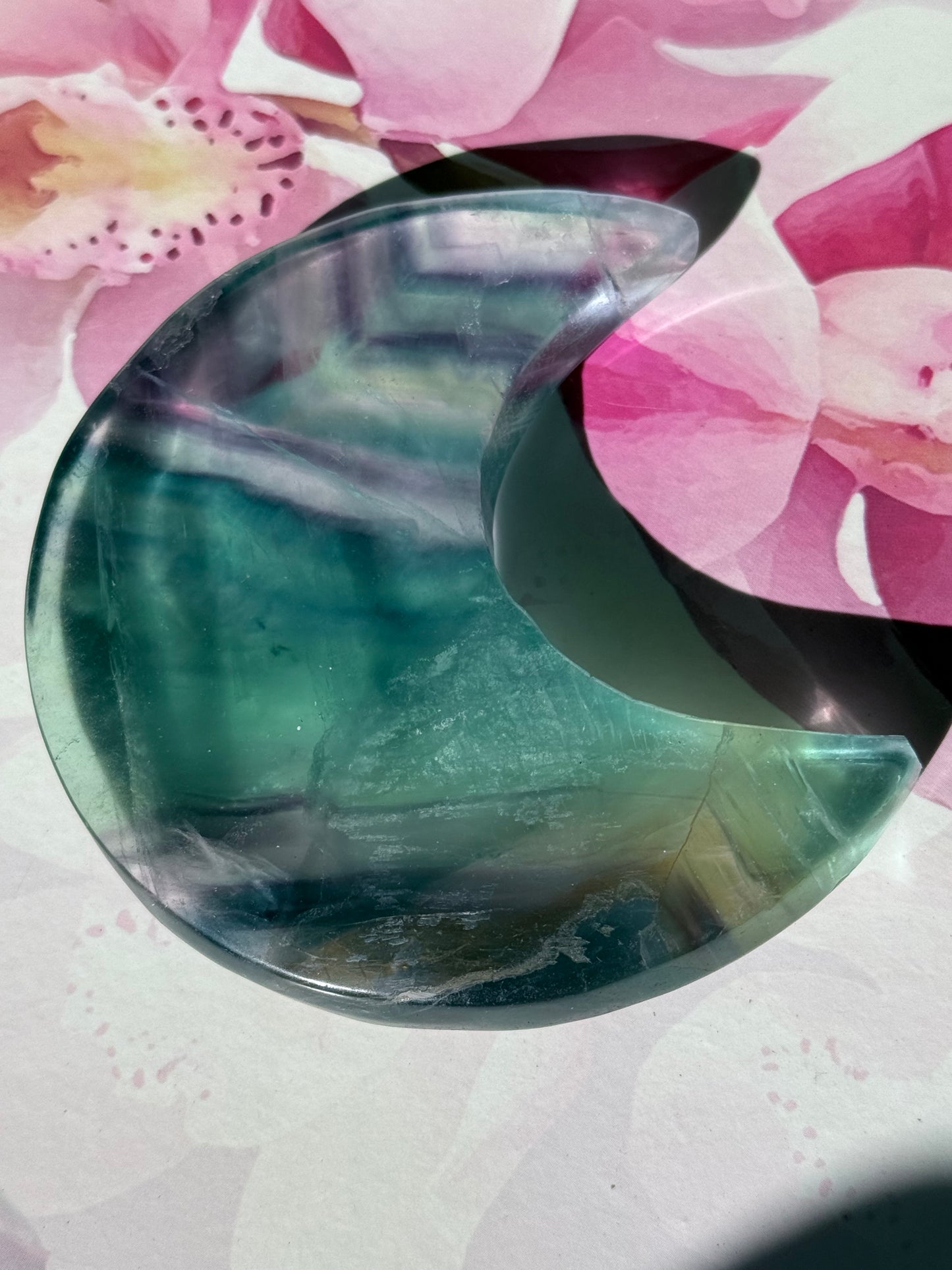 Fluorite Moon on Gold Stand