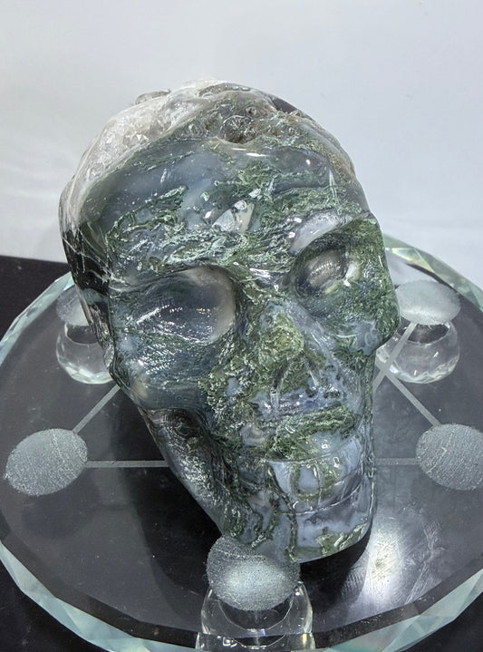 Moss Agate Druzy Skull – 8cm 277g