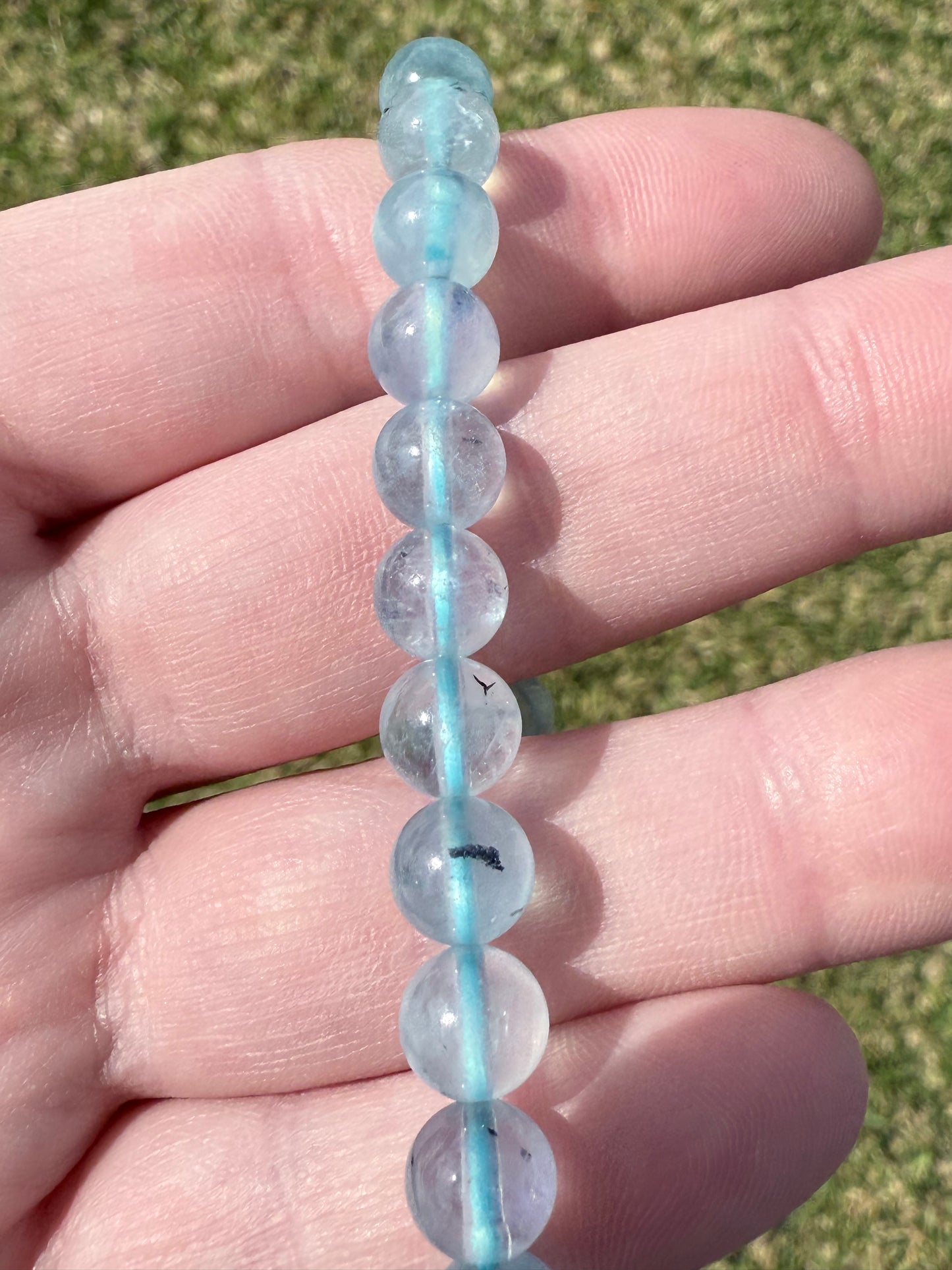 High Quality Aquamarine with Tourmaline Inclusions Bracelet 8mm