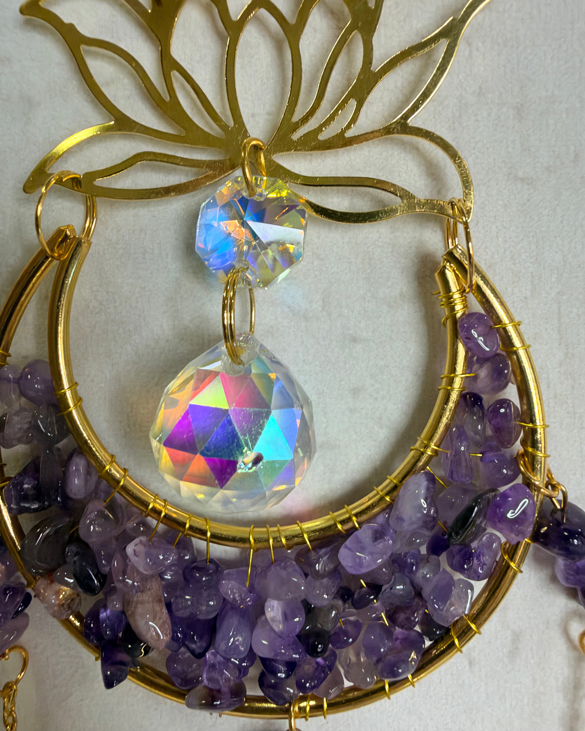 Amethyst Lotus & Crescent Moon Suncatcher – 35cm