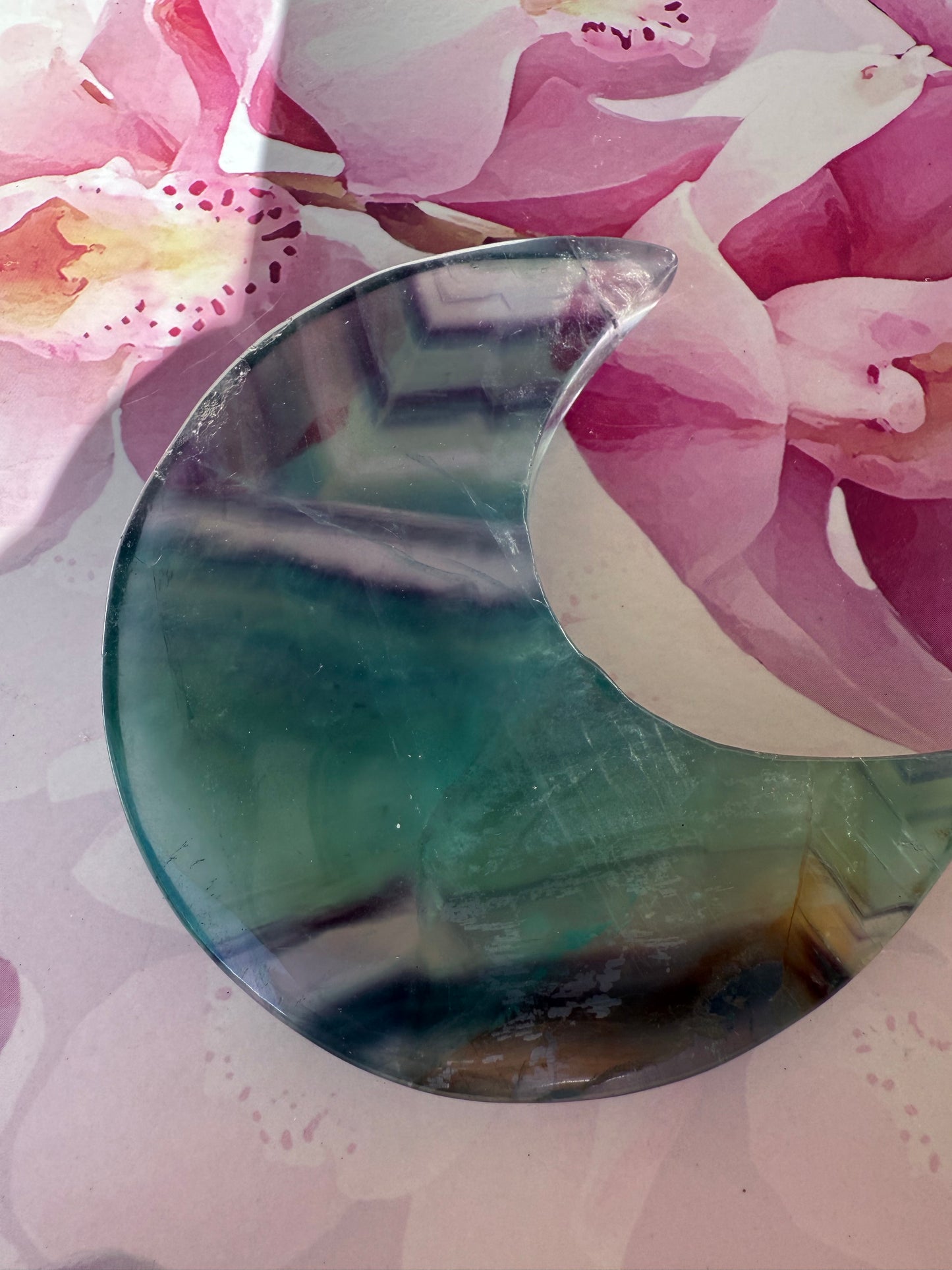 Fluorite Moon on Gold Stand
