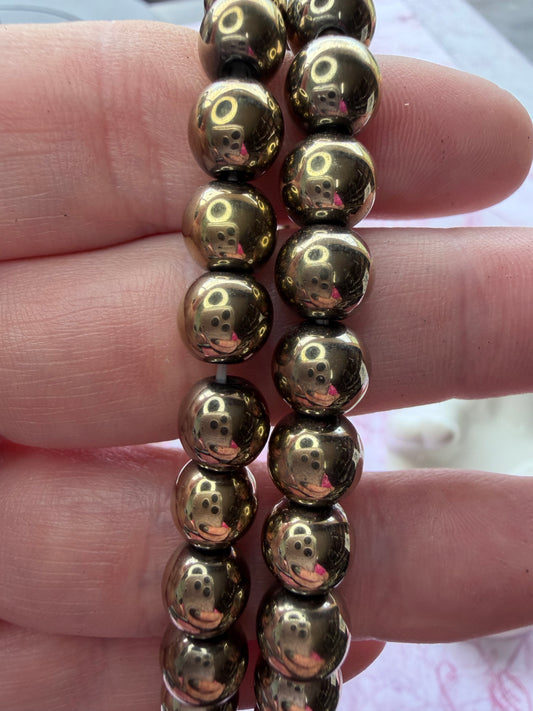 Natural Pyrite 8mm Bracelet | Polished Metallic Beads