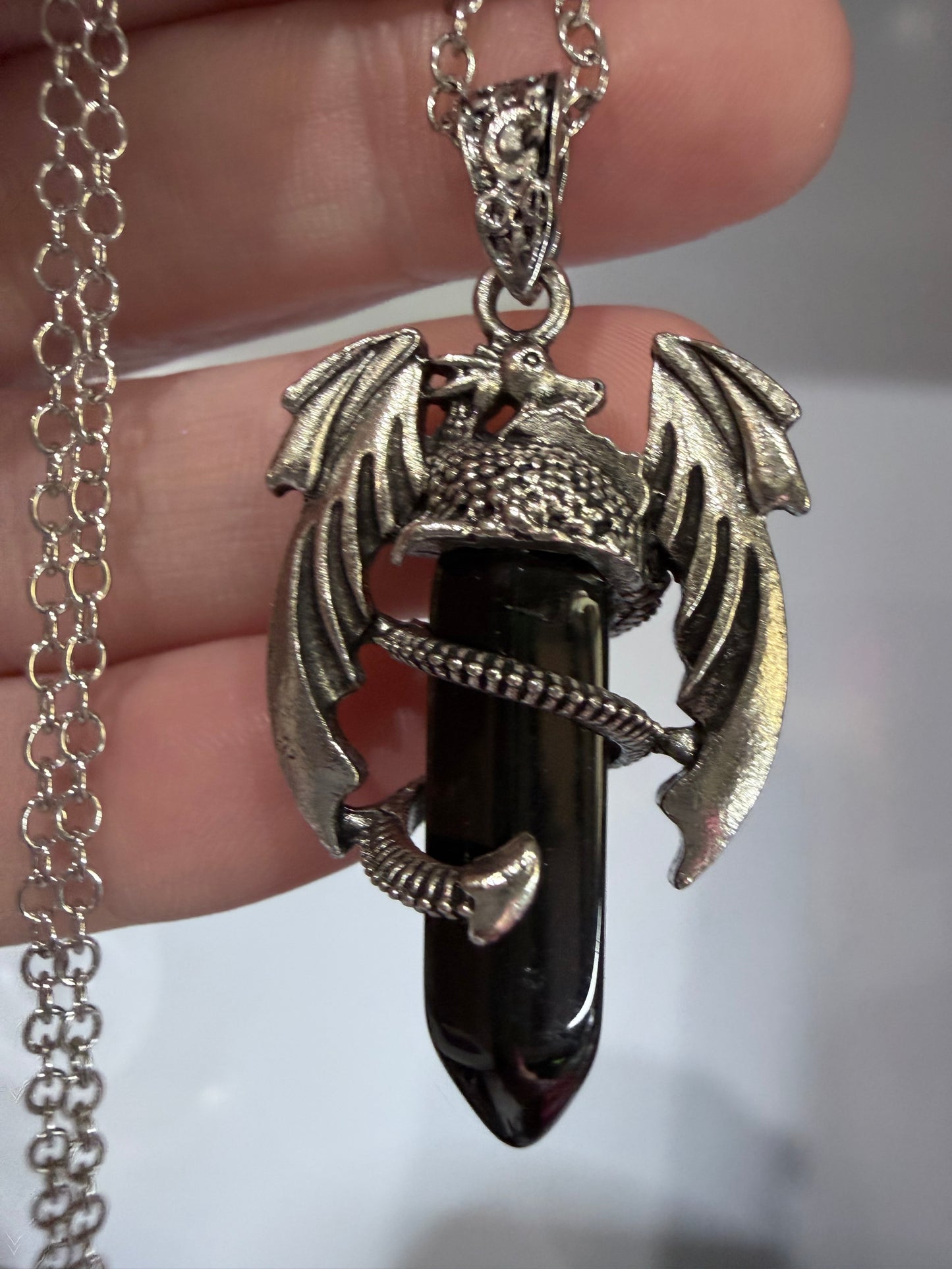 Dragon Protection Pendant – Black Obsidian Necklace (50cm Chain)